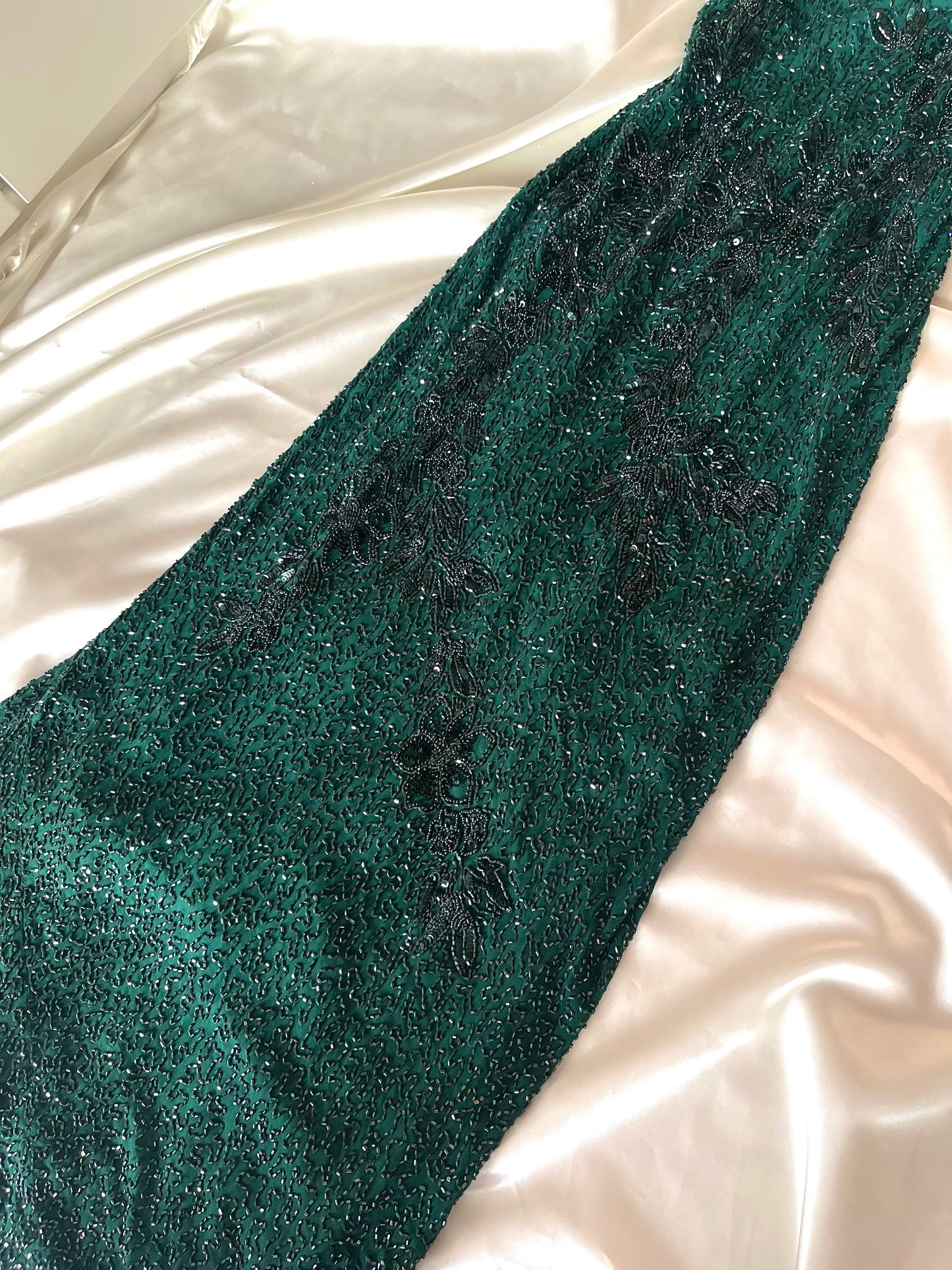 Vintage Long Green Fully  Beaded Dress