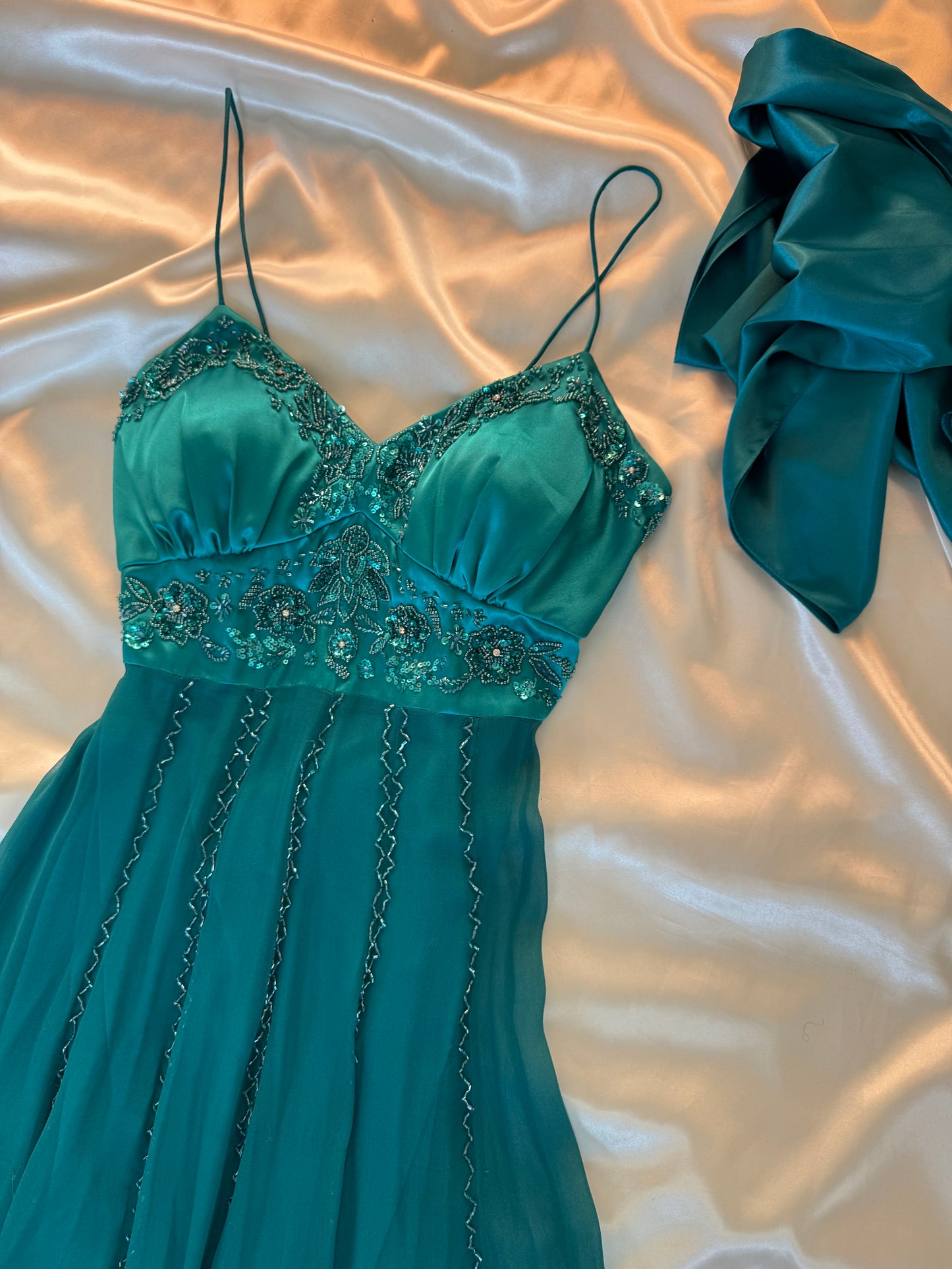 Spectacular Turquoise Beaded Silk Dress