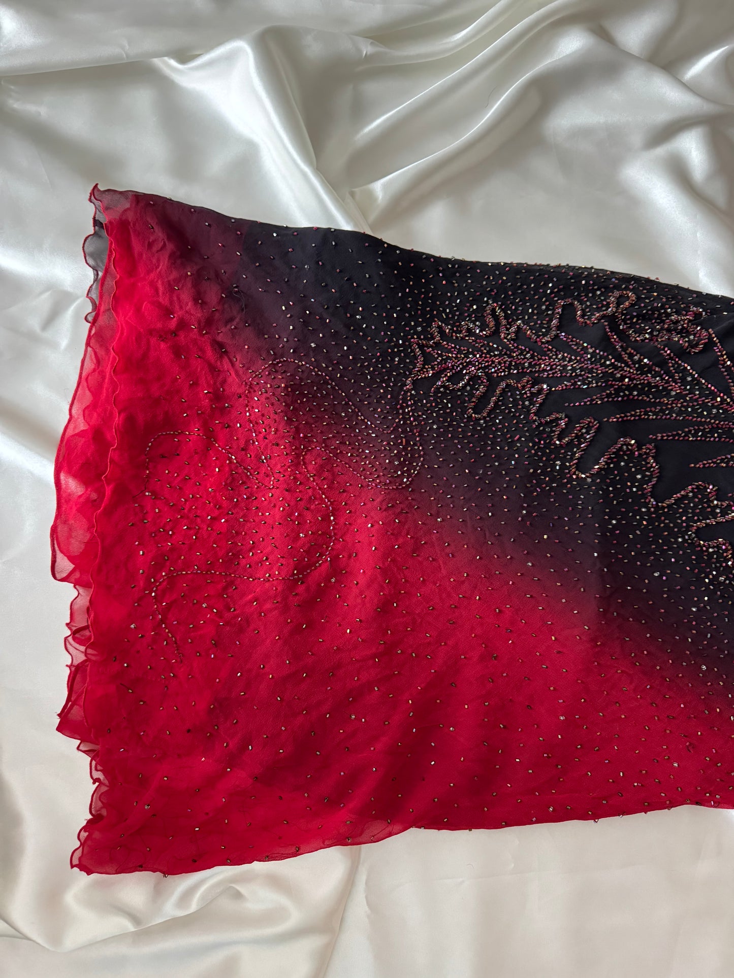 Long Black & Red Silk Beaded Vintage Dress