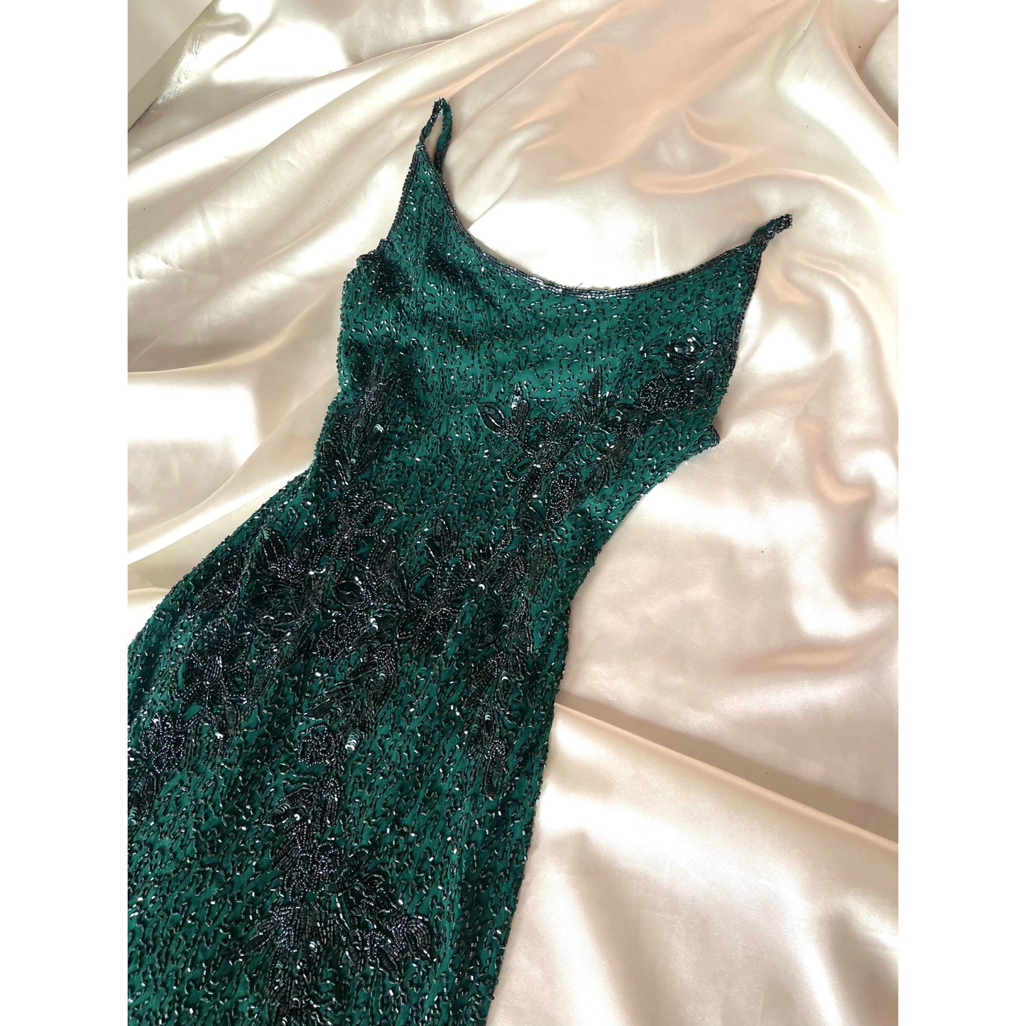 Vintage Long Green Fully  Beaded Dress
