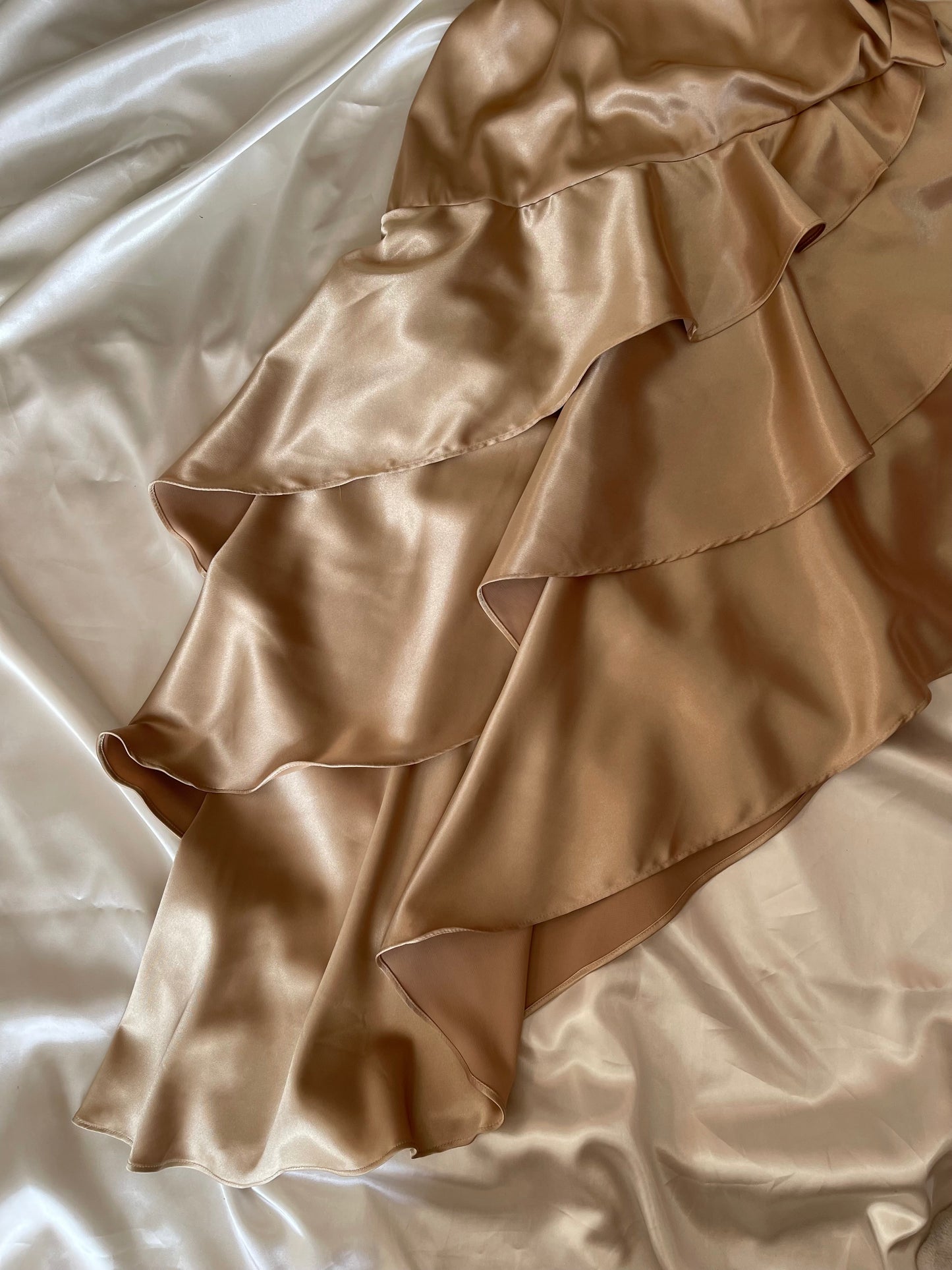 Beautiful Champagne Satin Side Rutched Vintage Dress