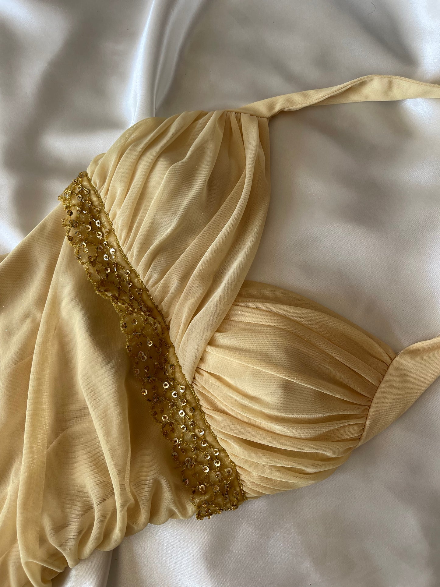 Sparkly Butter Yellow Halter Neck Vintage Dress