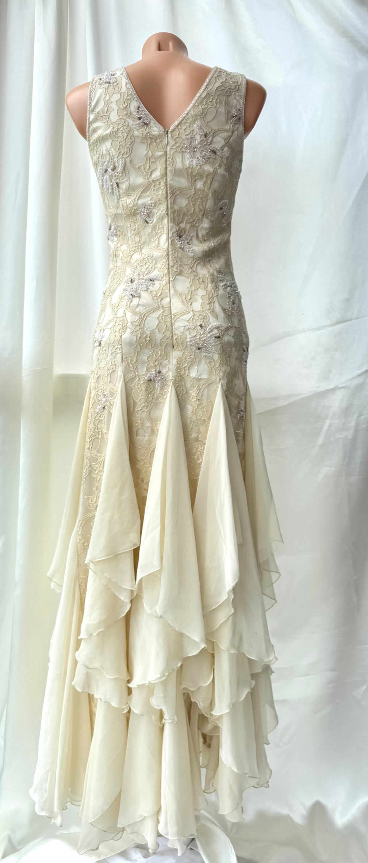 Cream Beaded Vintage Ruffle Dress