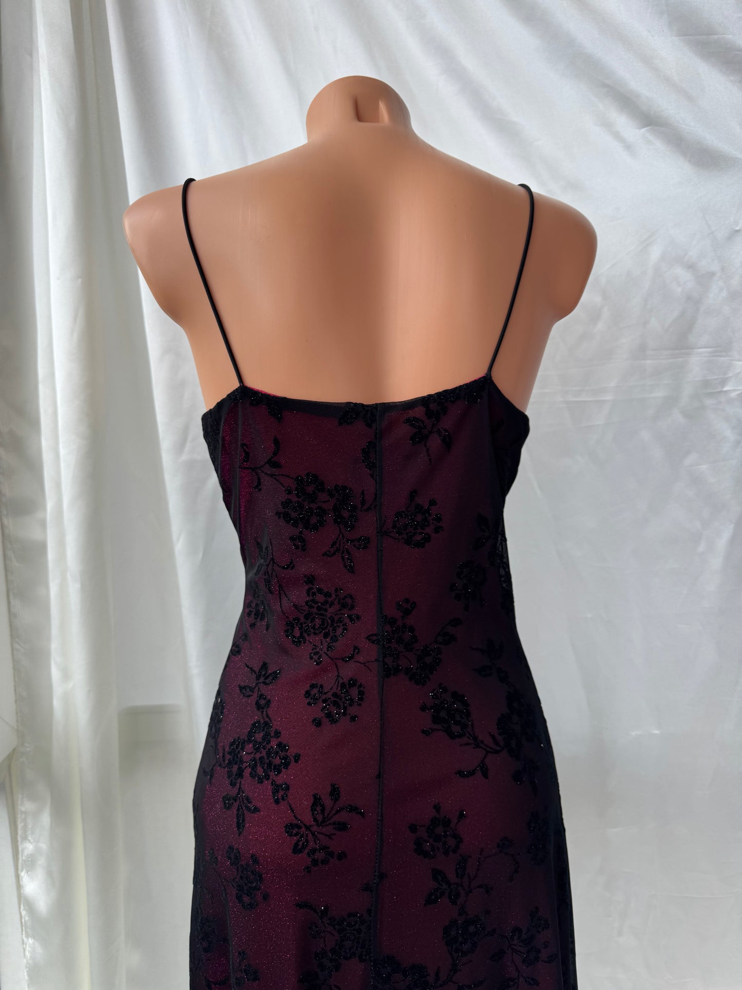 Black & Fuschia Floral Sparkly Gothic Vintage Dress