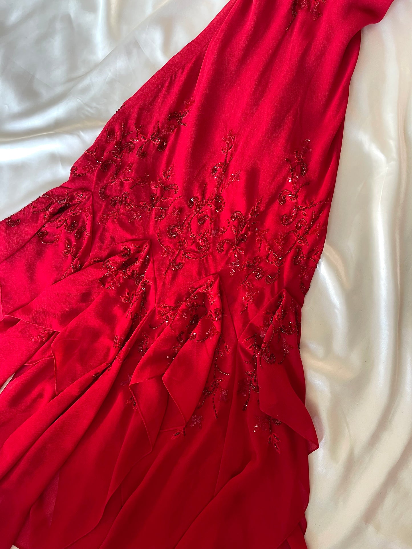 Vintage Long Red Beaded Dress