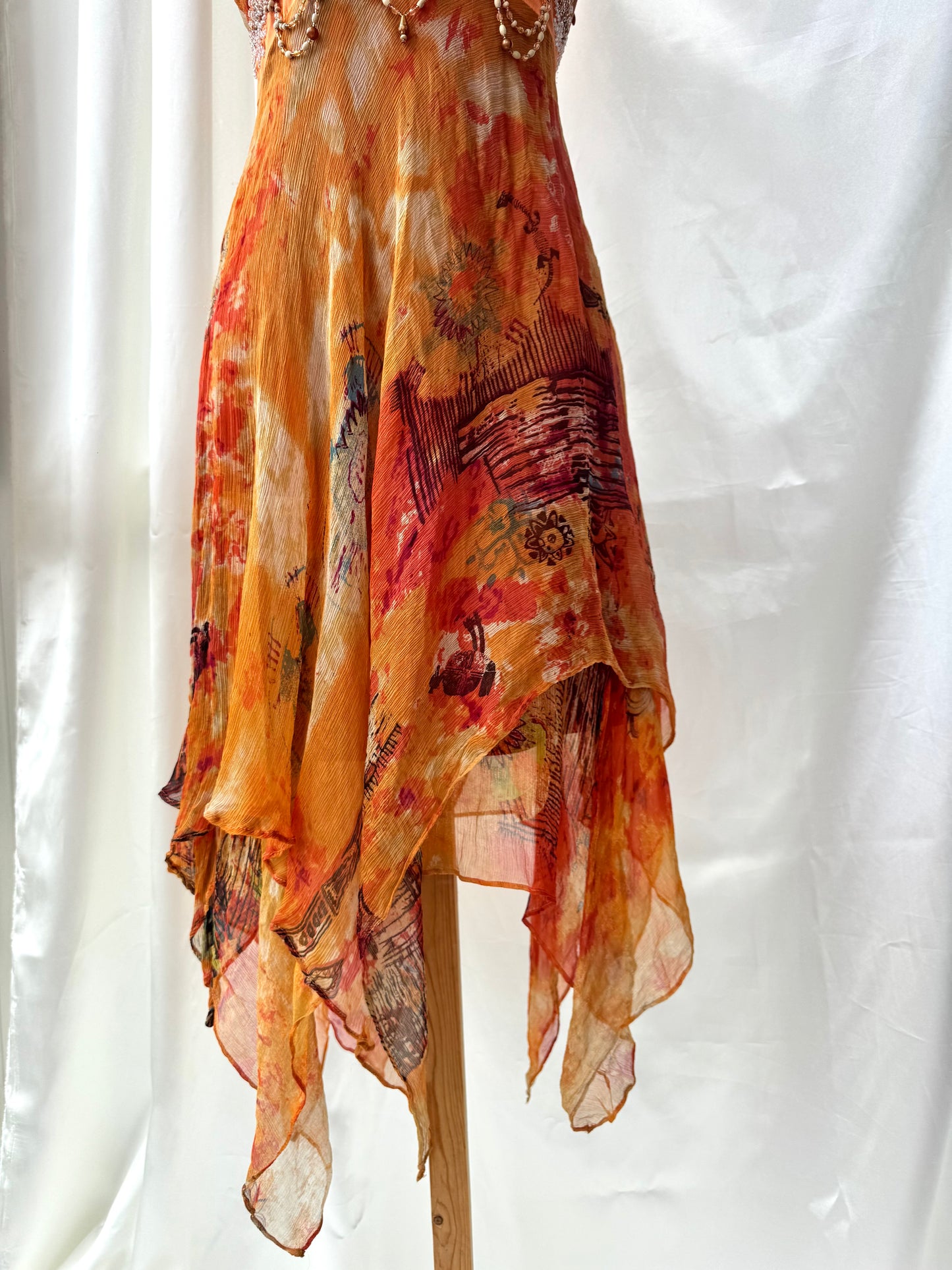 Orange Silk Beaded Vintage Dress