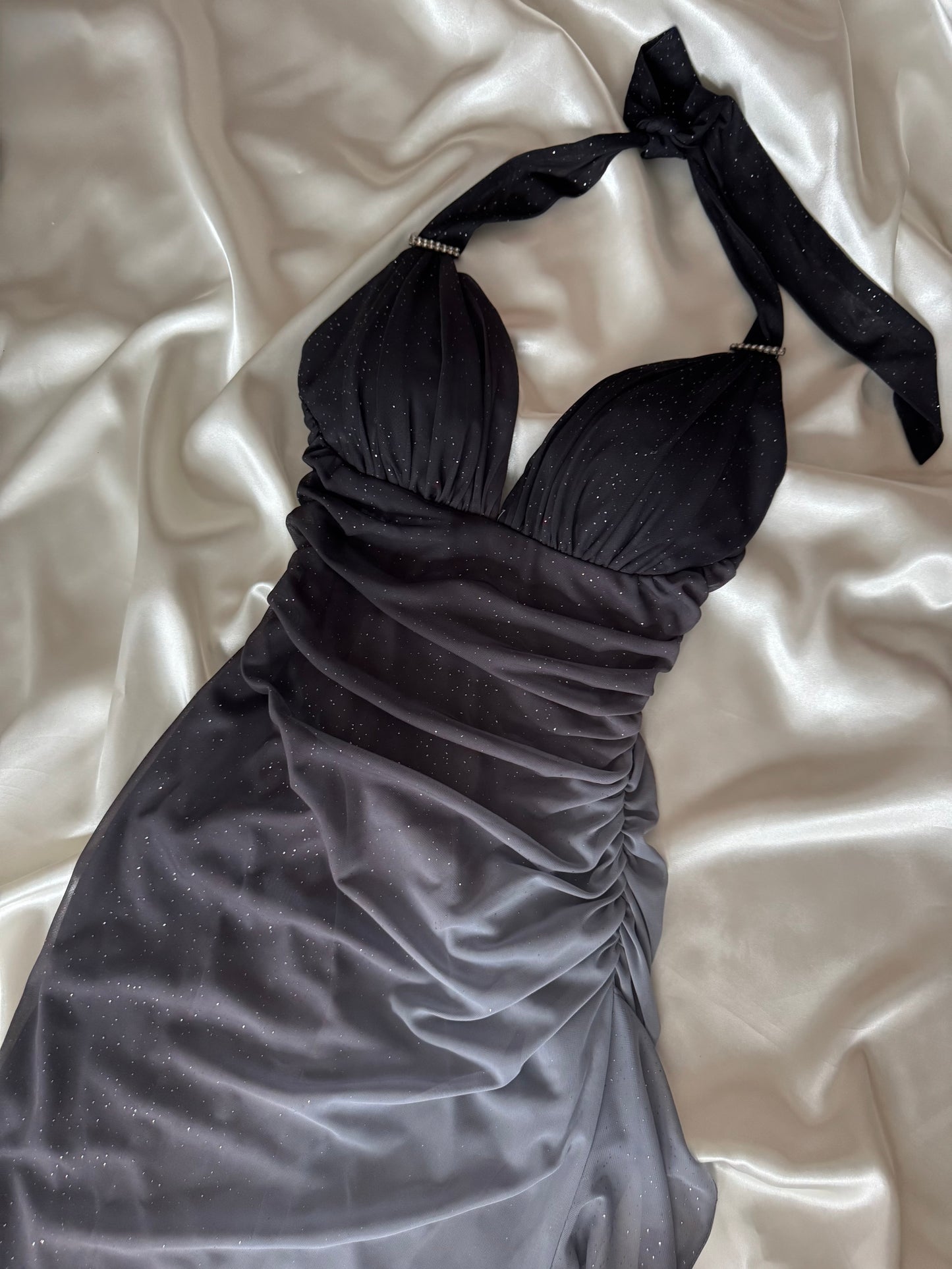 Sparkly Ombre Gray Halter Neck Vintage Dress