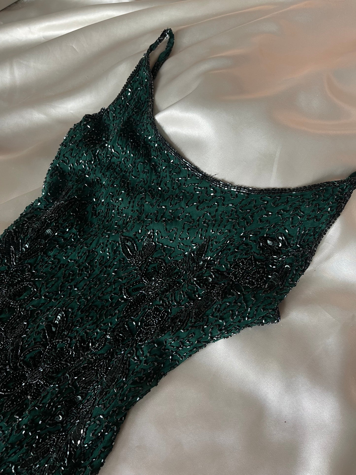 Vintage Long Green Fully  Beaded Dress