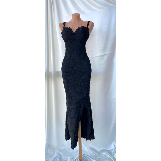 Black Vintage Gown with Lace Detailing