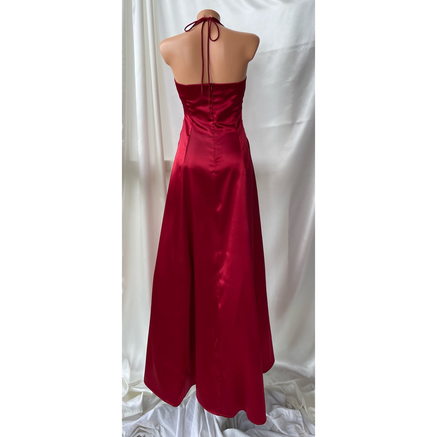 Vintage Long Red Halter Neck Satin Dress