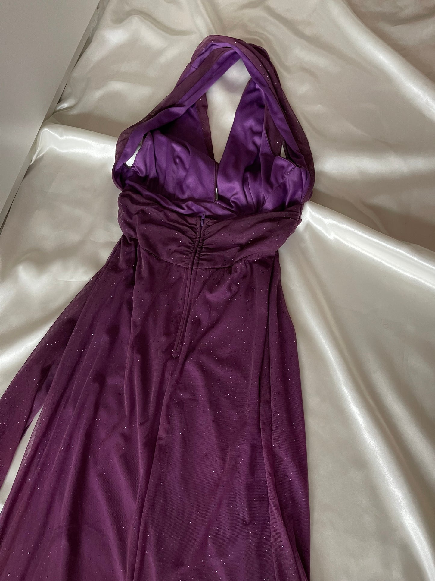 Sparkly Purple Halter Neck Vintage Dress