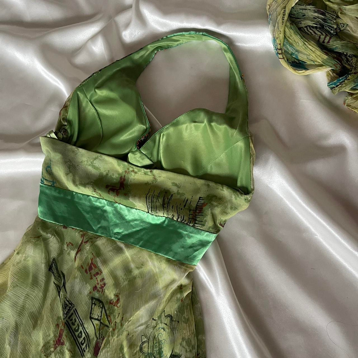 Green Silk Beaded Vintage Dress