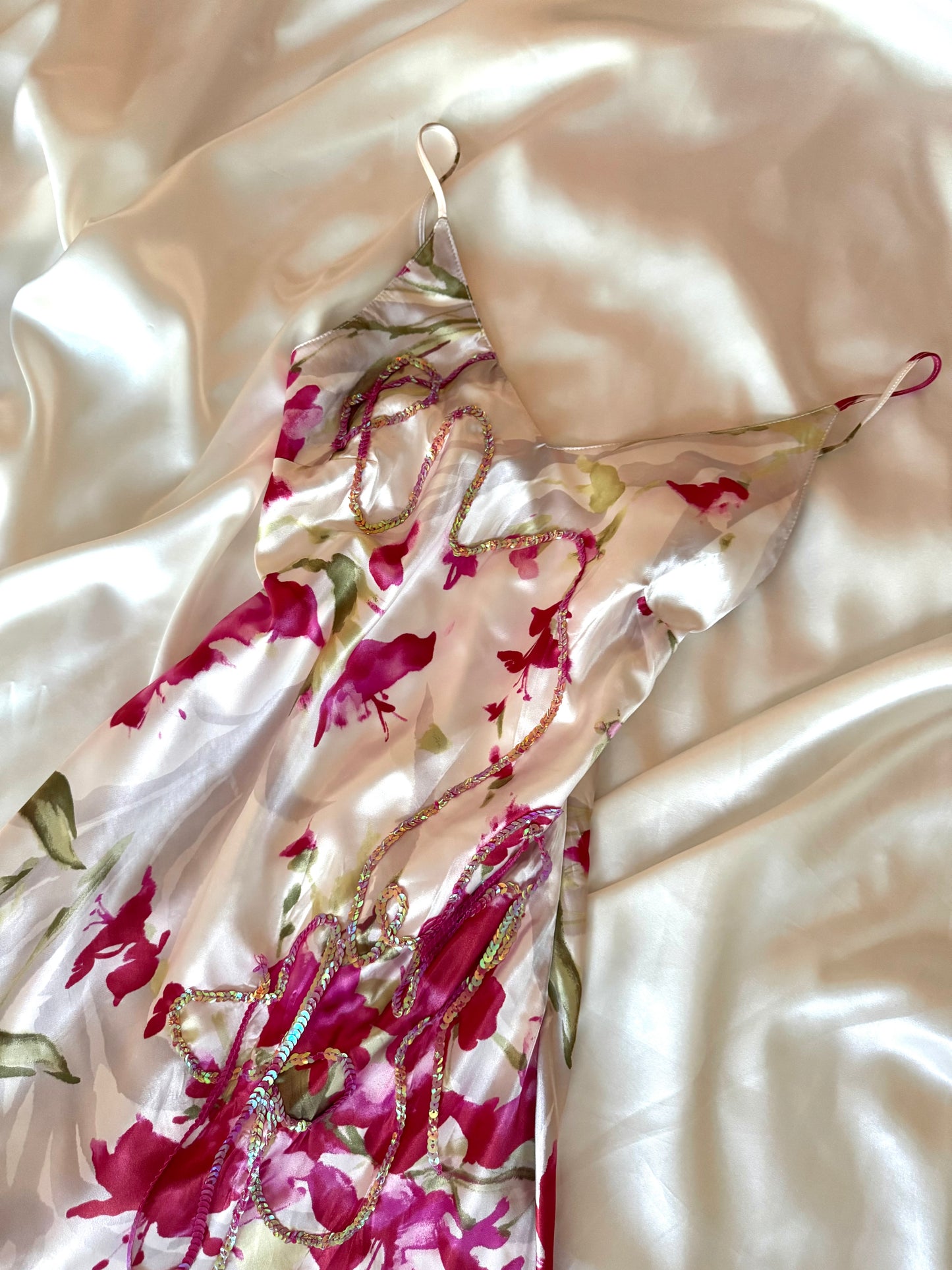 Absolutely Beautiful Sequin White & Pink Vintage Dress