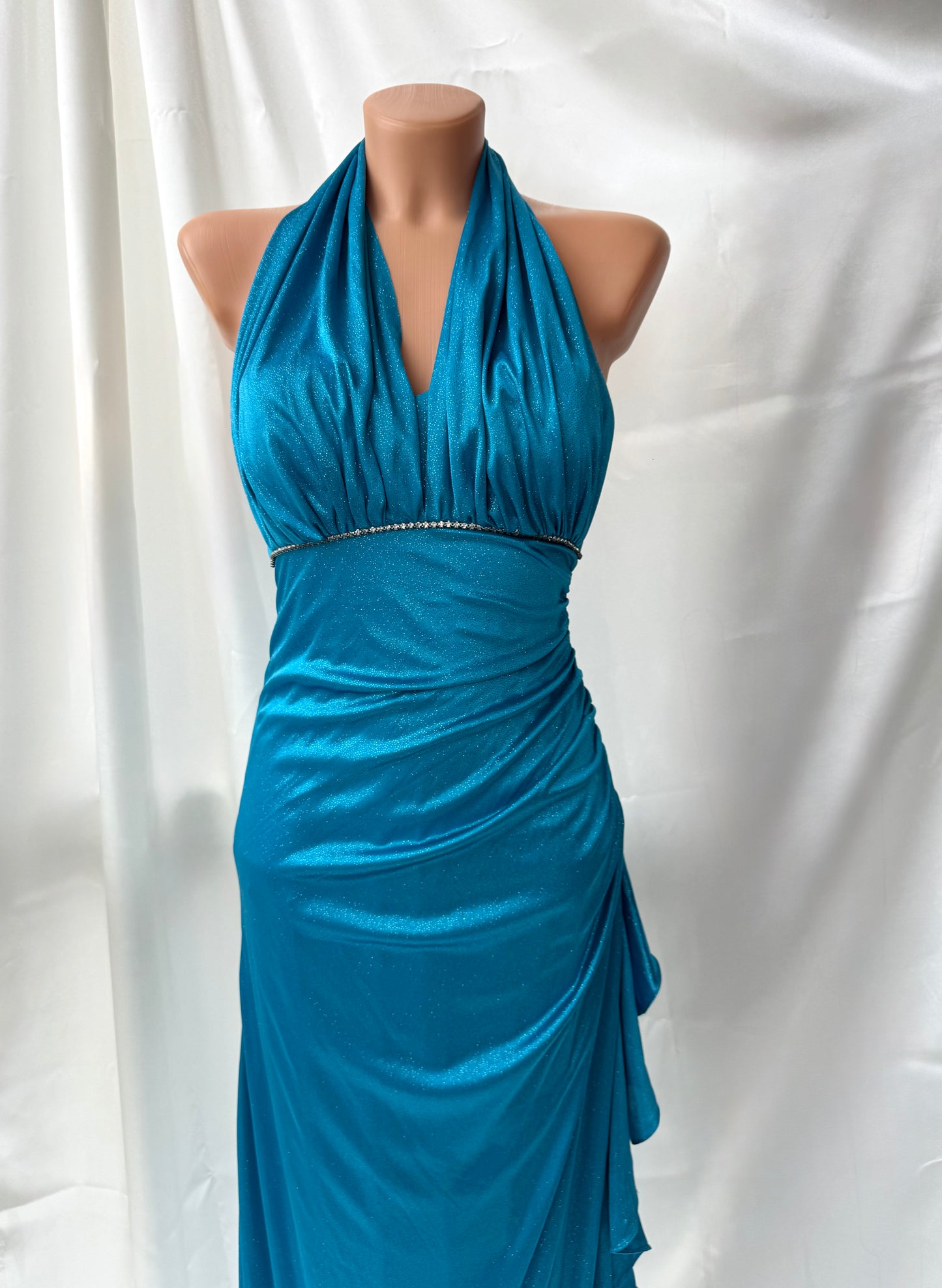 Sparkly Turquoise Blue Halter Neck Vintage Dress