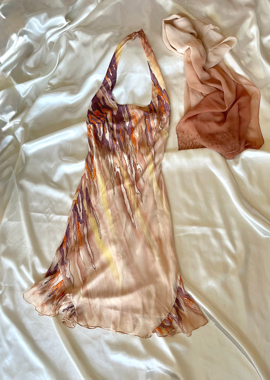 Spectacular Brown Beaded Silk Dress