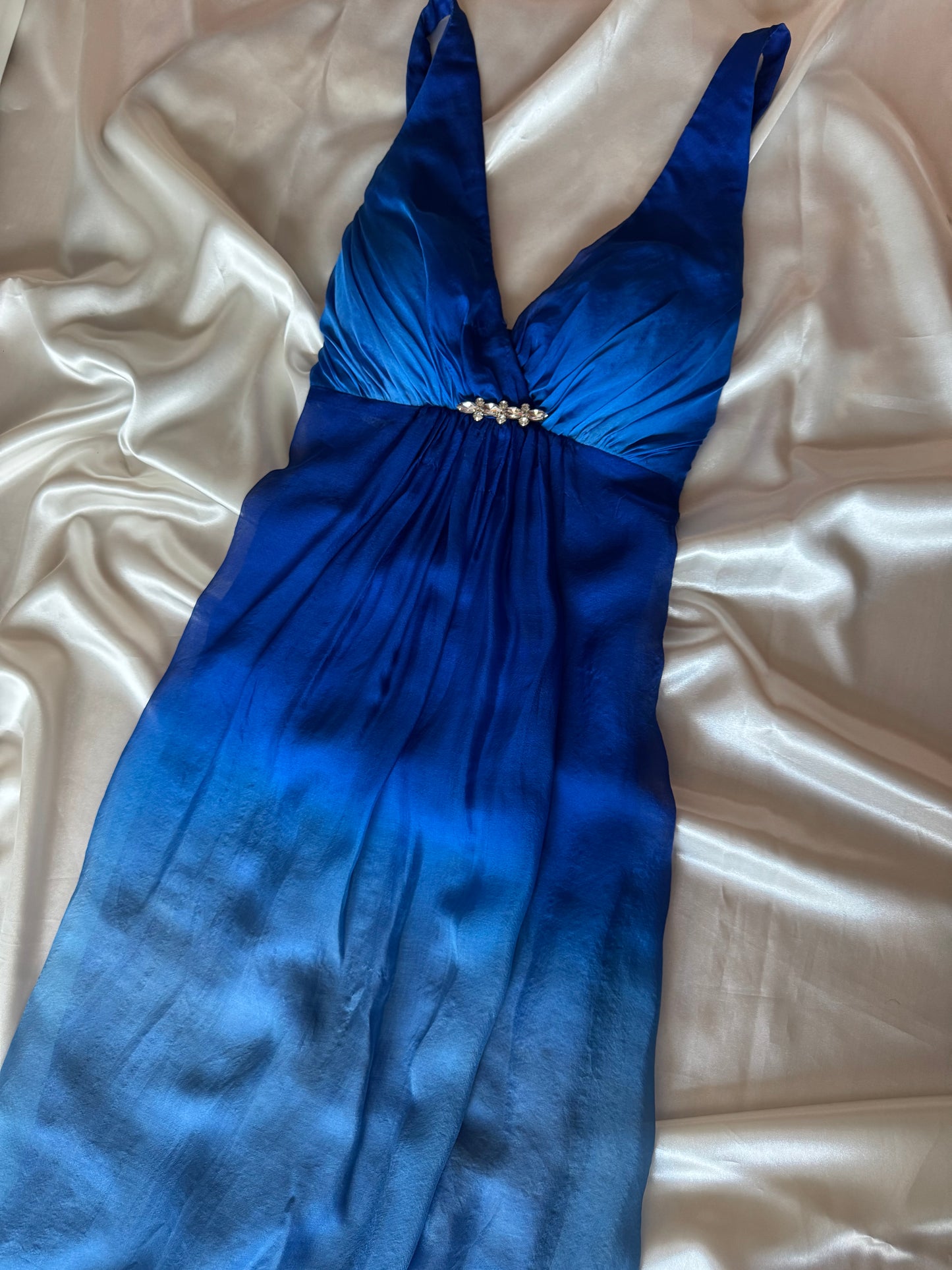 Blue Lagoon Silk Vintage Long Ombre Summer Dress