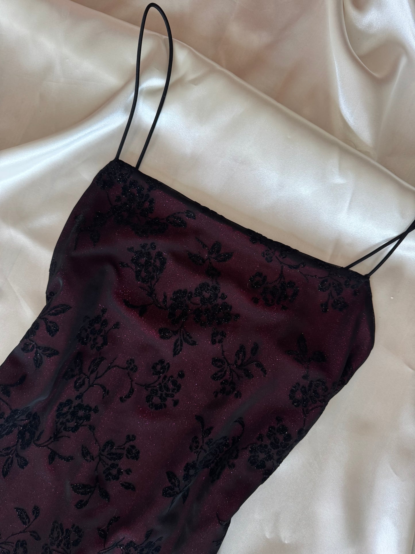 Black & Fuschia Floral Sparkly Gothic Vintage Dress