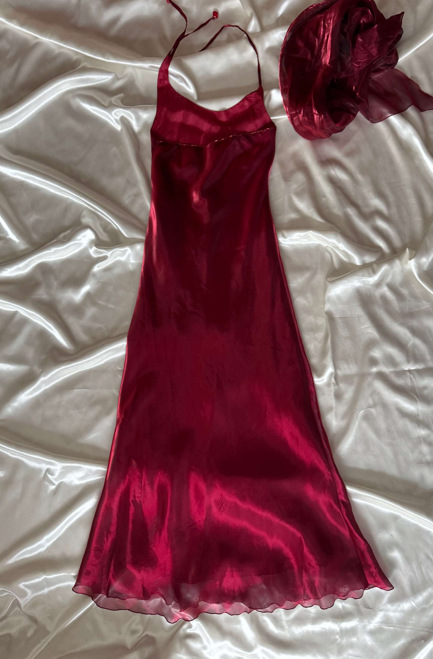 Elegant Red Satin Vintage Dress