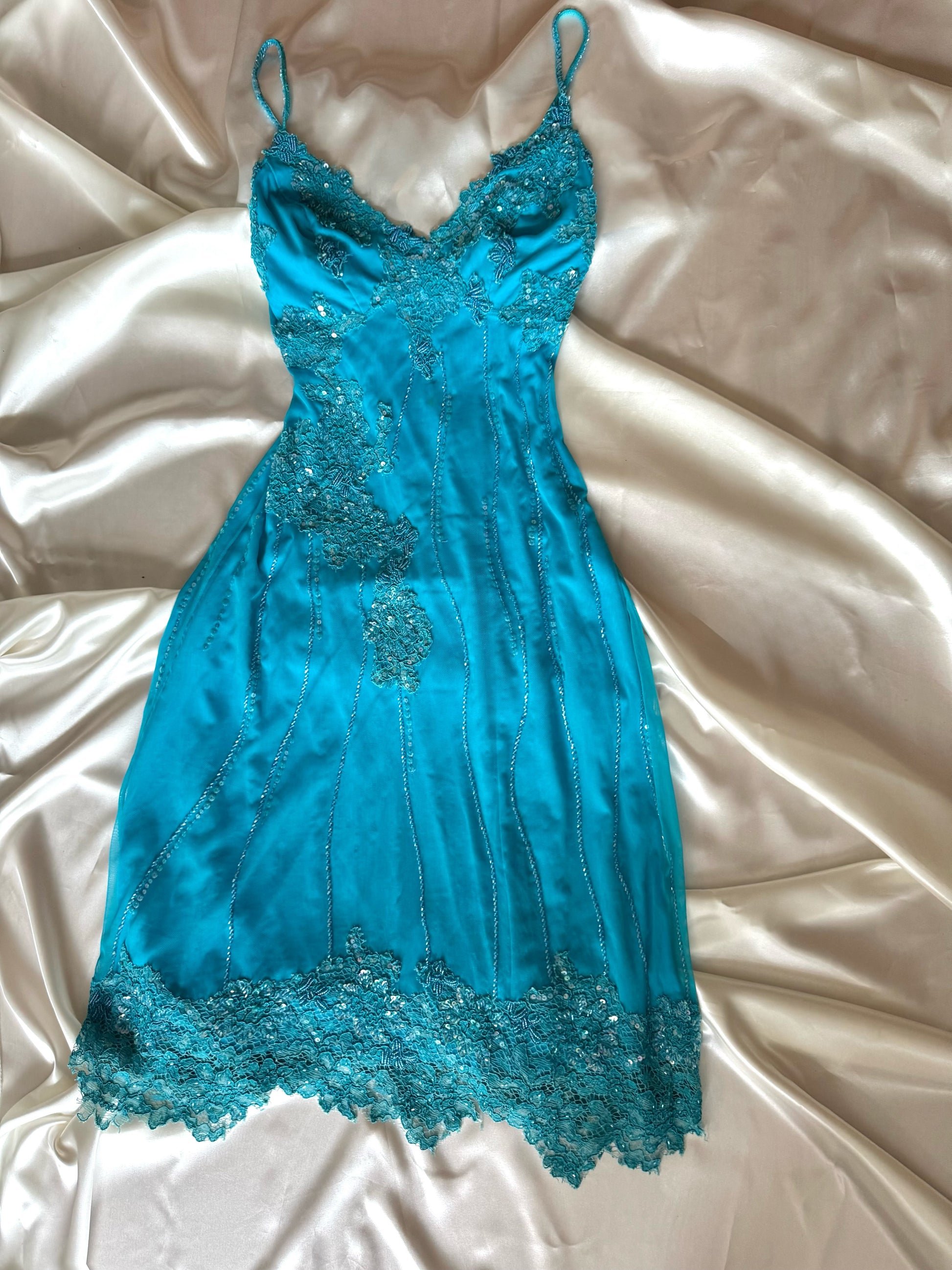 Spectacular Blue Vintage Beaded Dress – Vintage Dresses