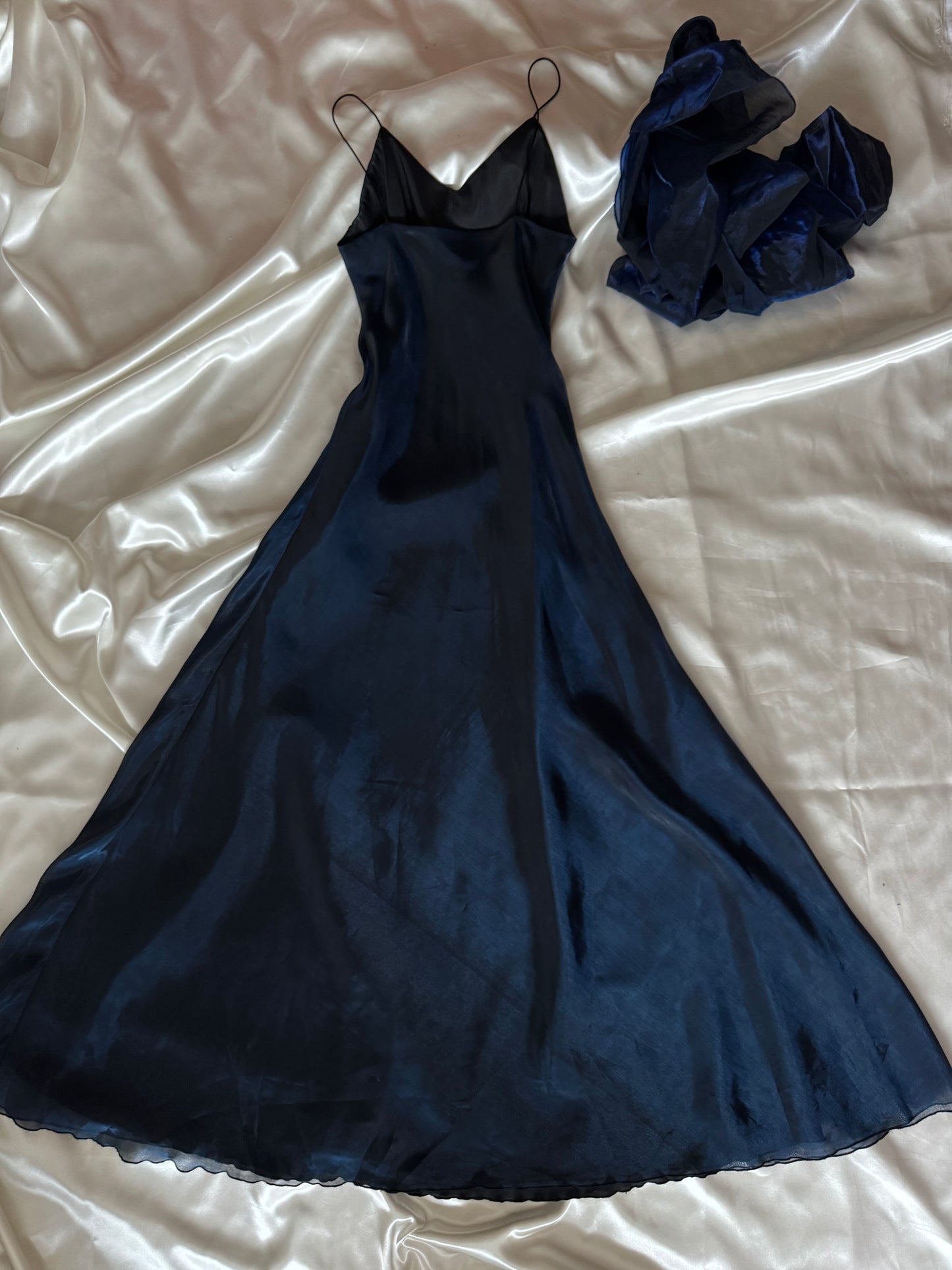 Dark Blue Vampy Long Vintage Satin Gown