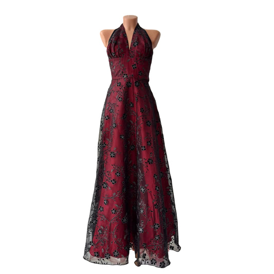 Gorgeous Red & Black Tulle Floral Vintage Gown