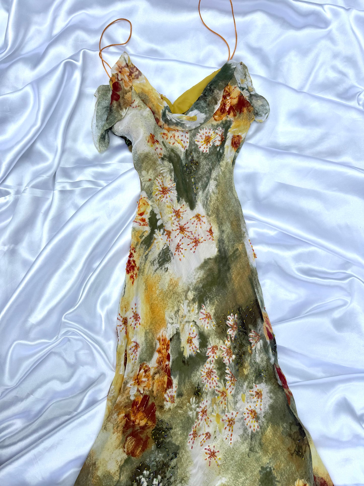Stunning Beaded Vintage Green Flower Dress