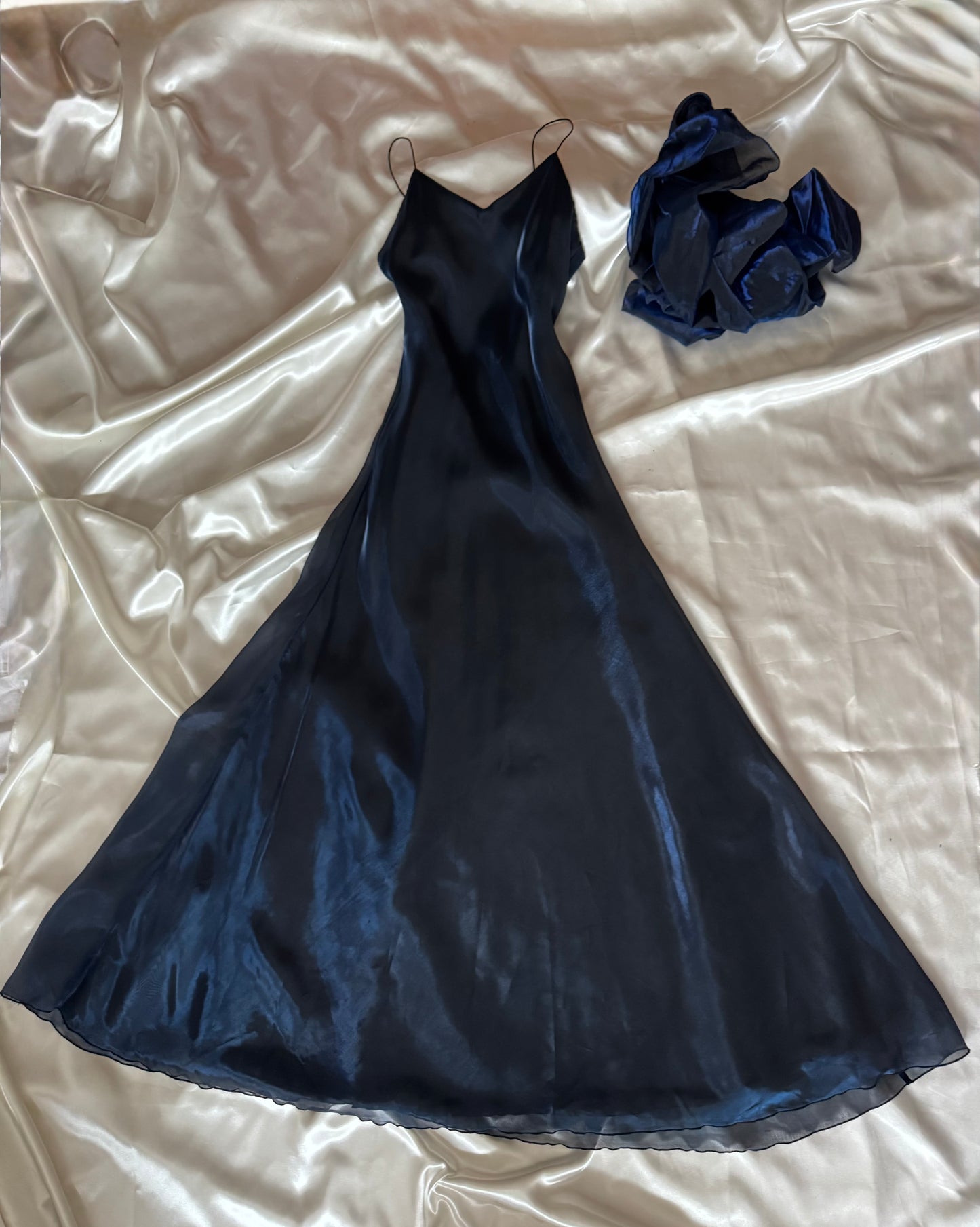 Dark Blue Vampy Long Vintage Satin Gown