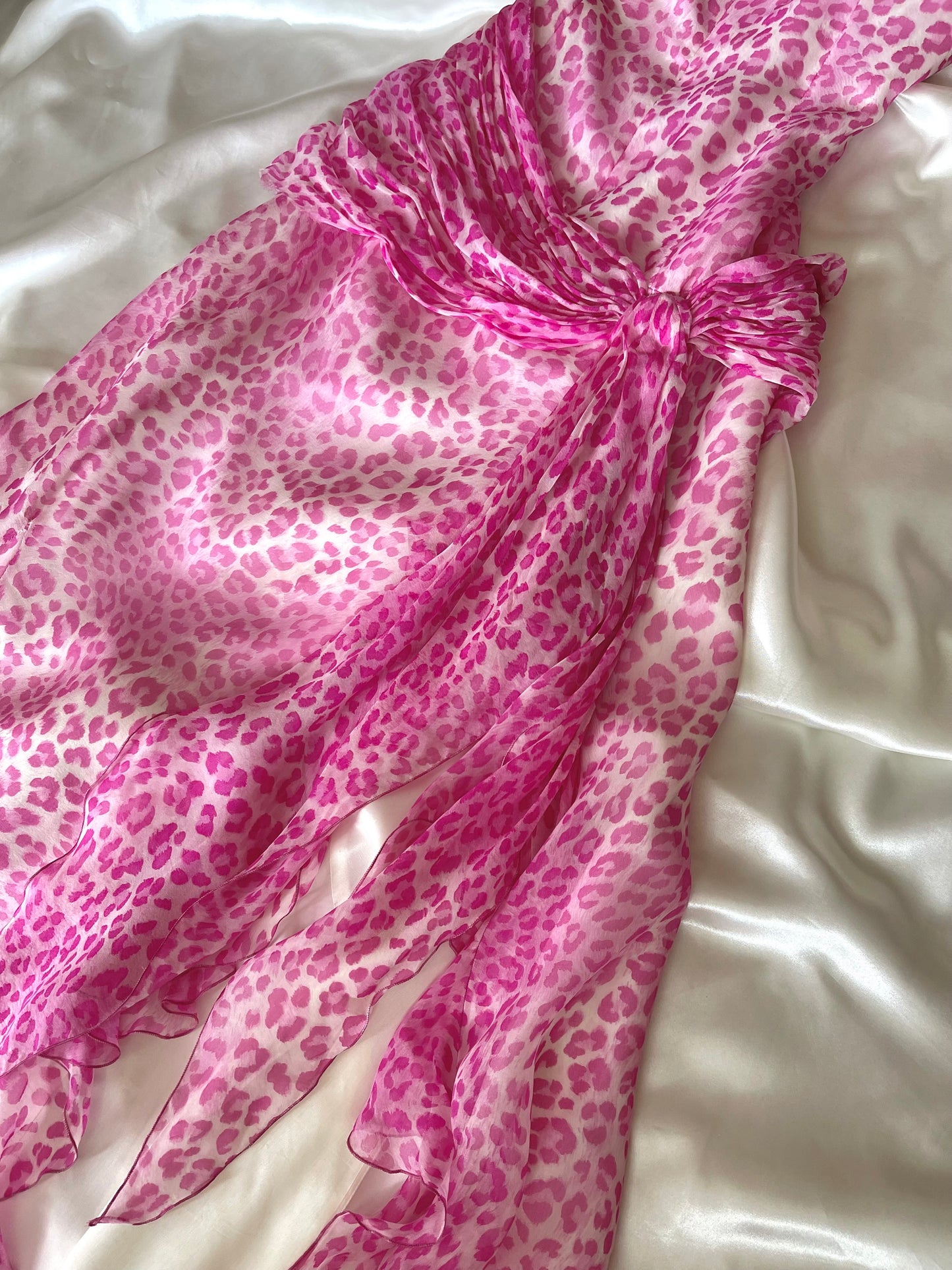 Pink Silk Vintage Leopard Panther Print Dress