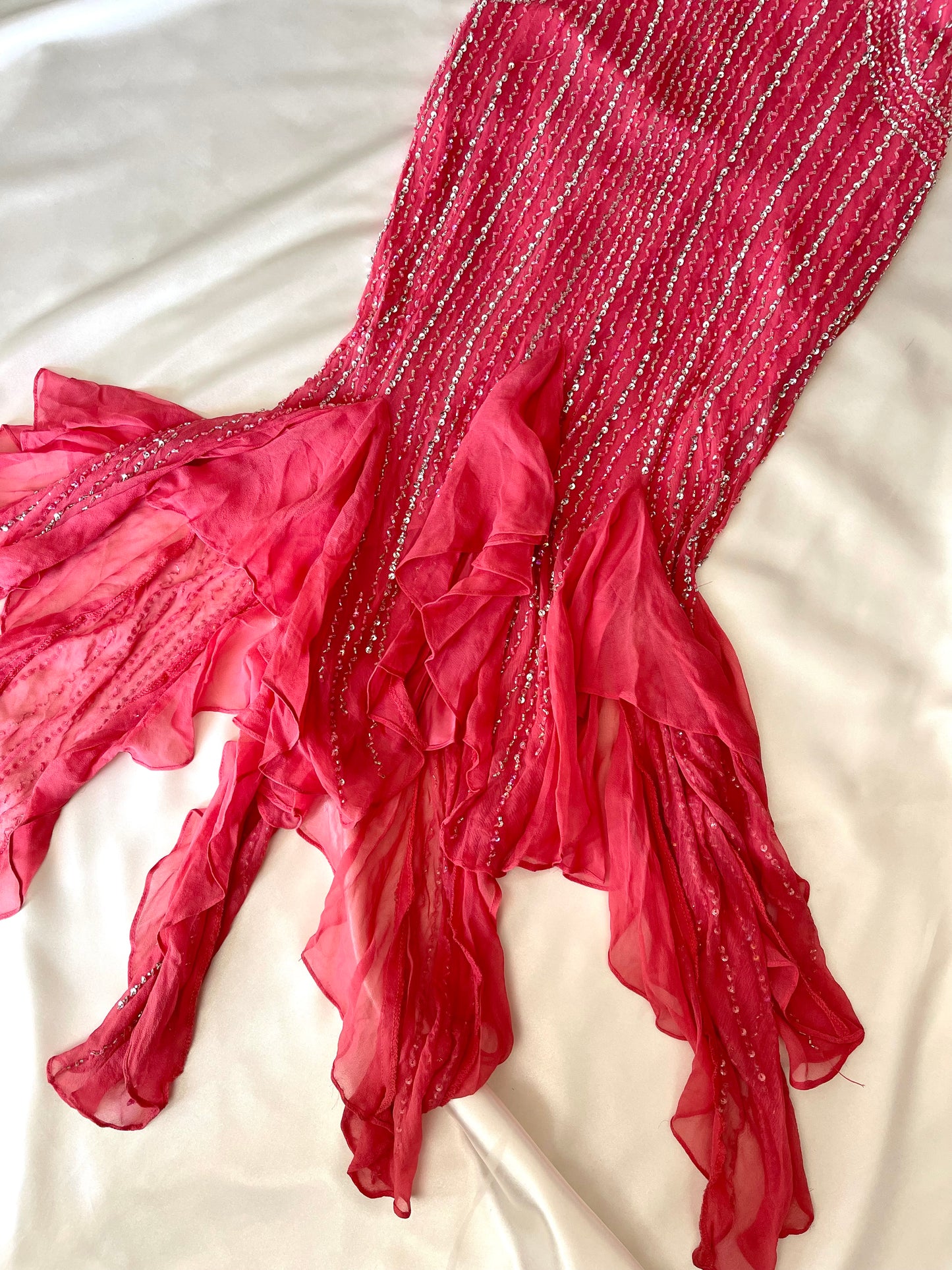 Vintage Silk Pink Mermaid Beaded Dress