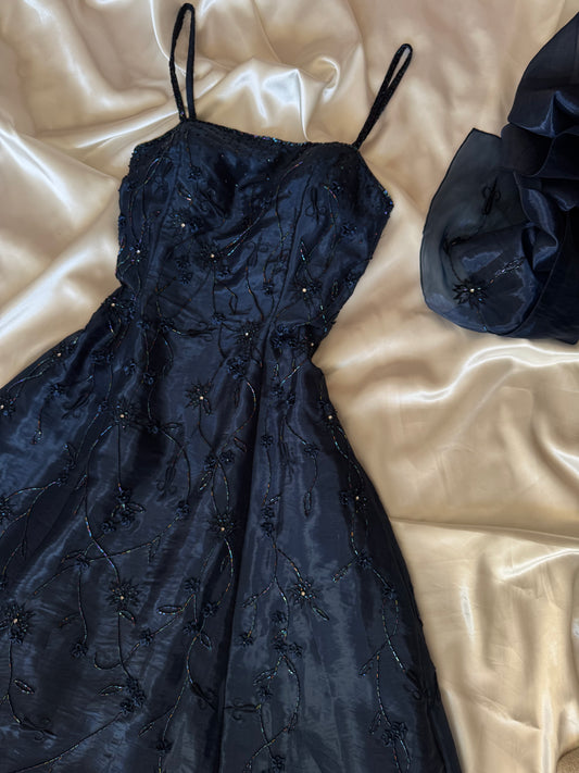 Gorgeous Blue Tulle Beaded Gothic Vintage Gown