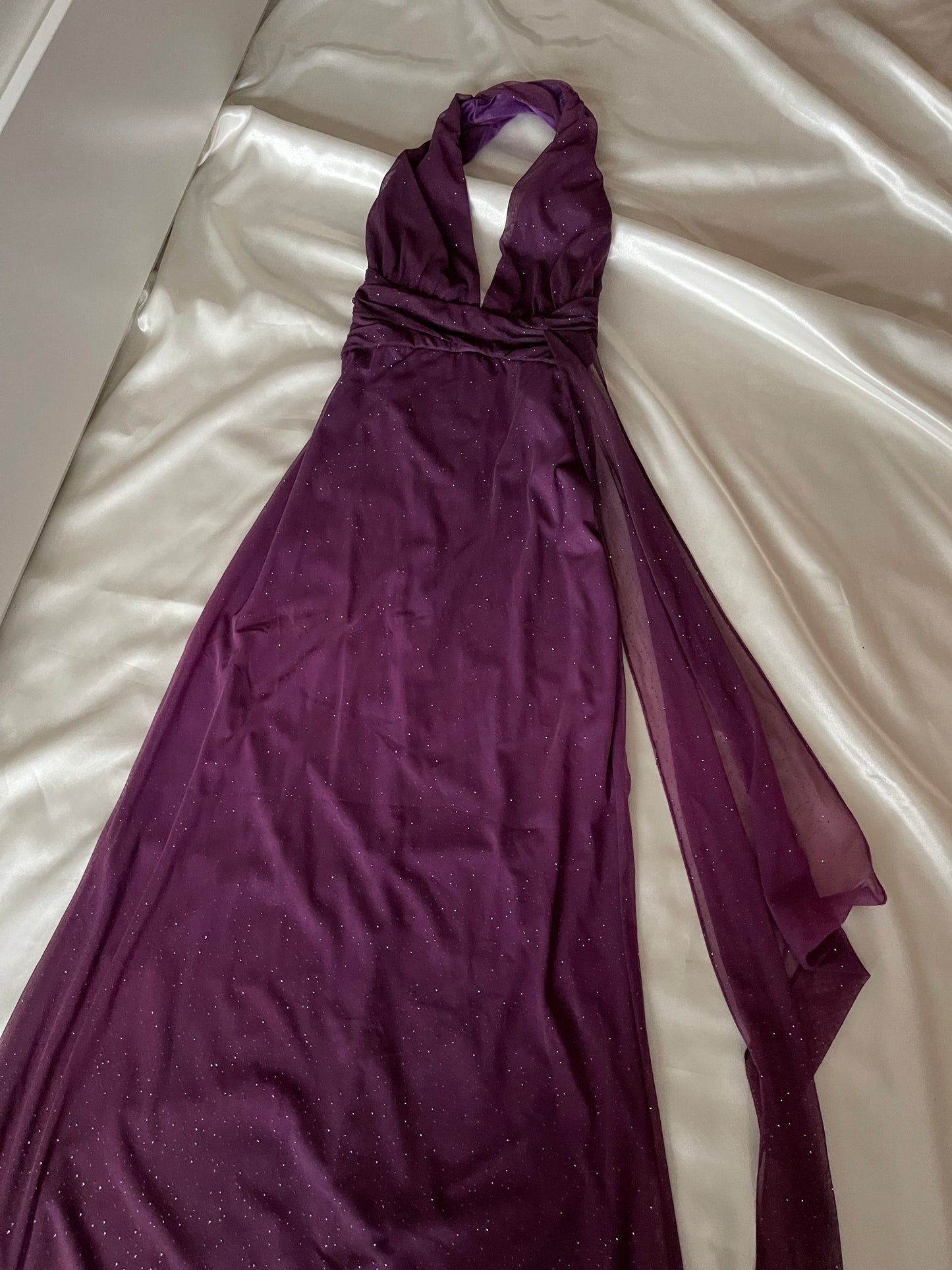 Sparkly Purple Halter Neck Vintage Dress