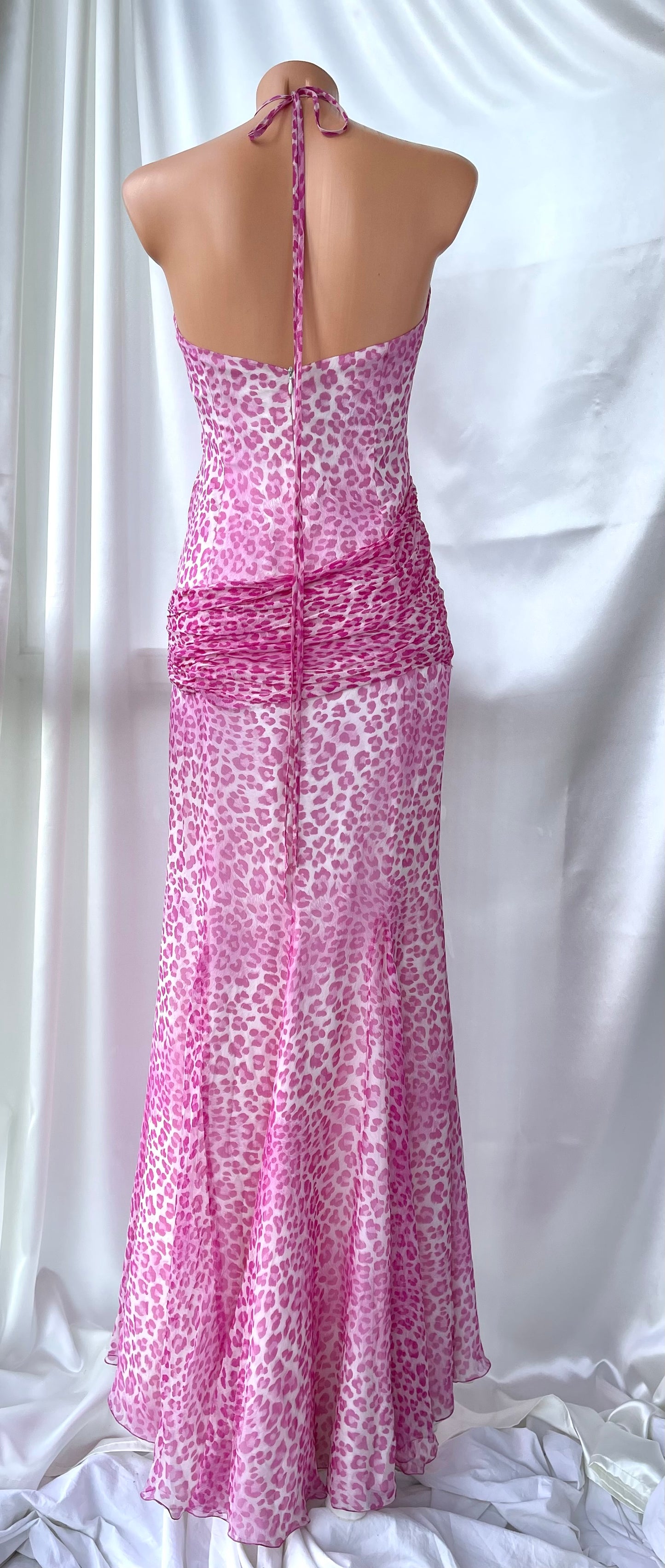 Pink Silk Vintage Leopard Panther Print Dress