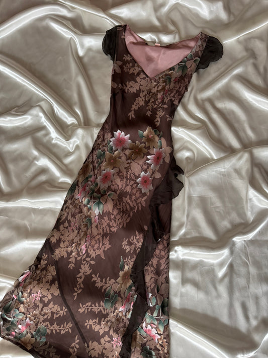 Gorgeous Brown Floral Vintage Dress