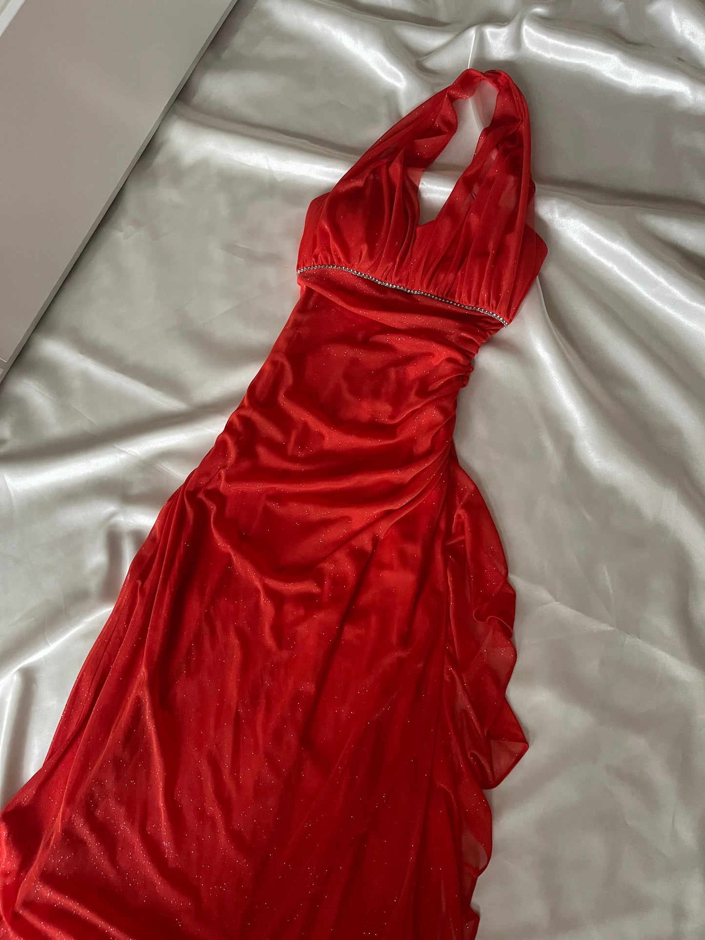 Sparkly Blood Orange Halter Neck Vintage Dress
