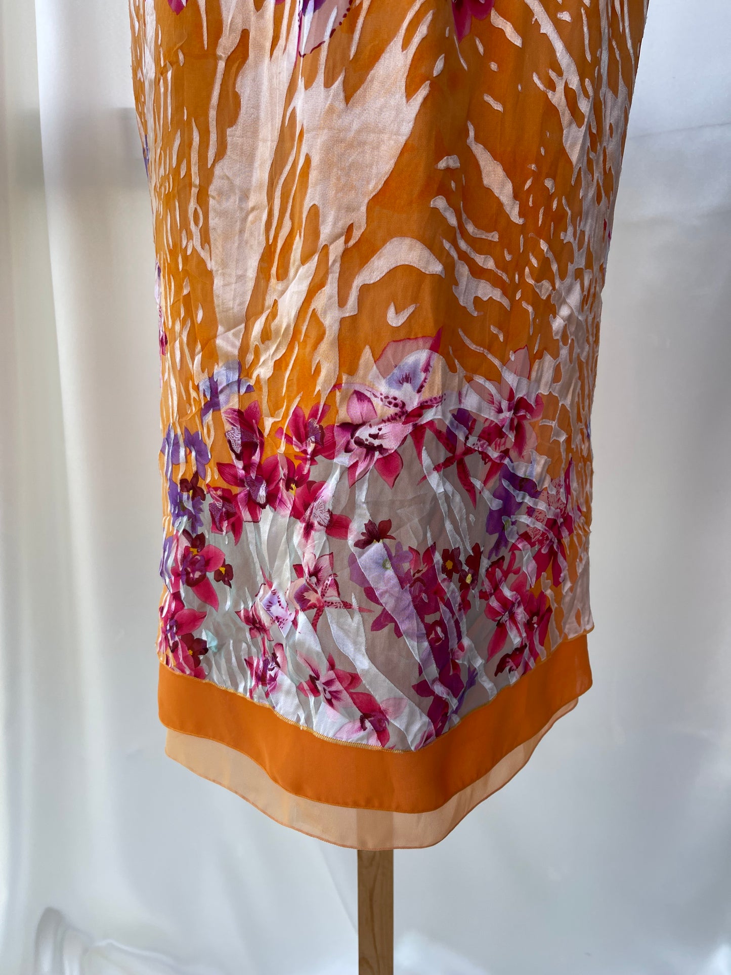 Beautiful Floral Orange Silk Vintage Dress