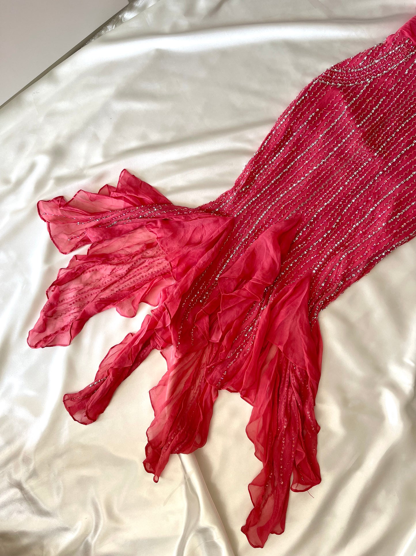 Vintage Silk Pink Mermaid Beaded Dress
