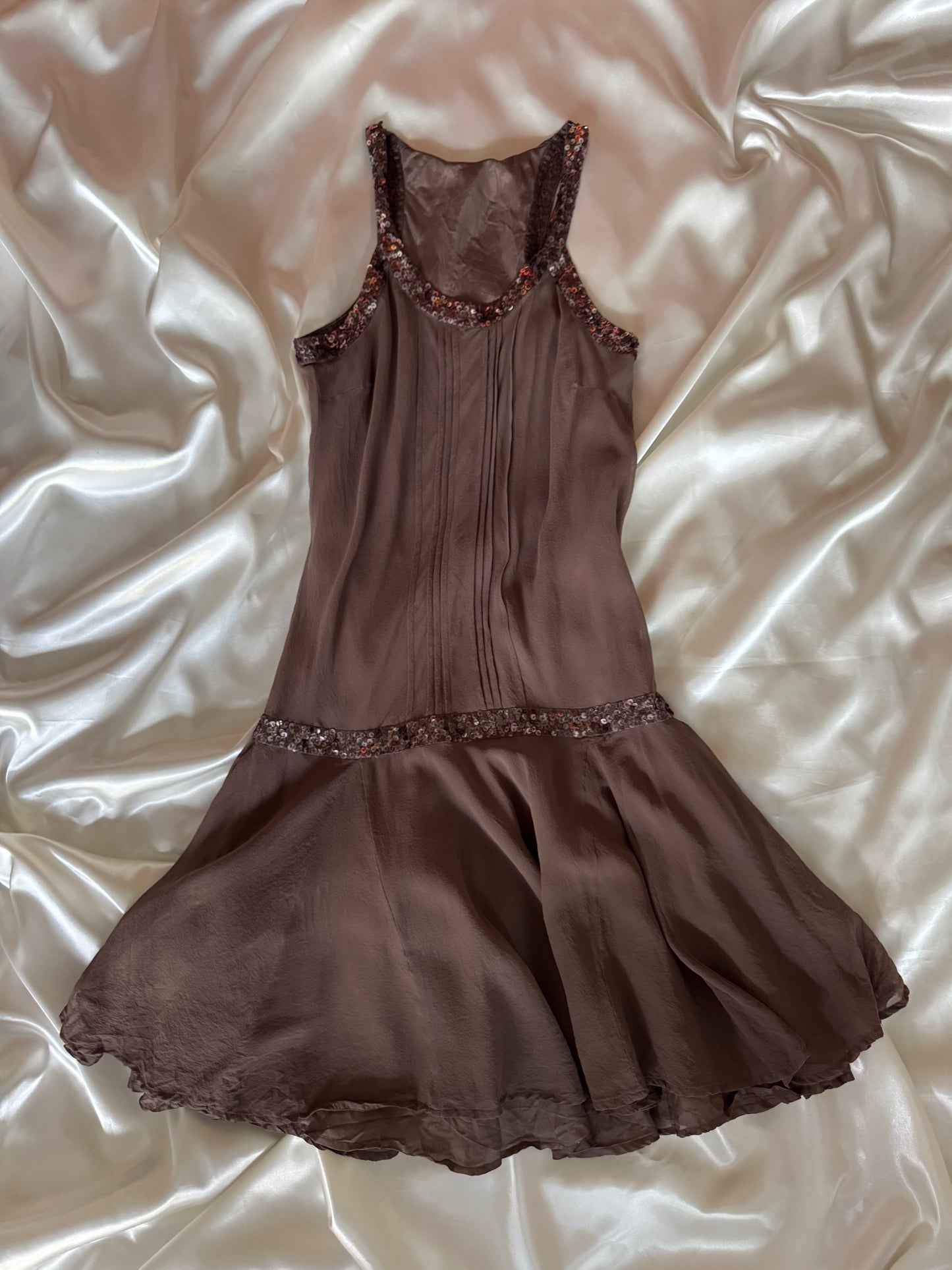 Sequin Brown Beaded Silk Dress