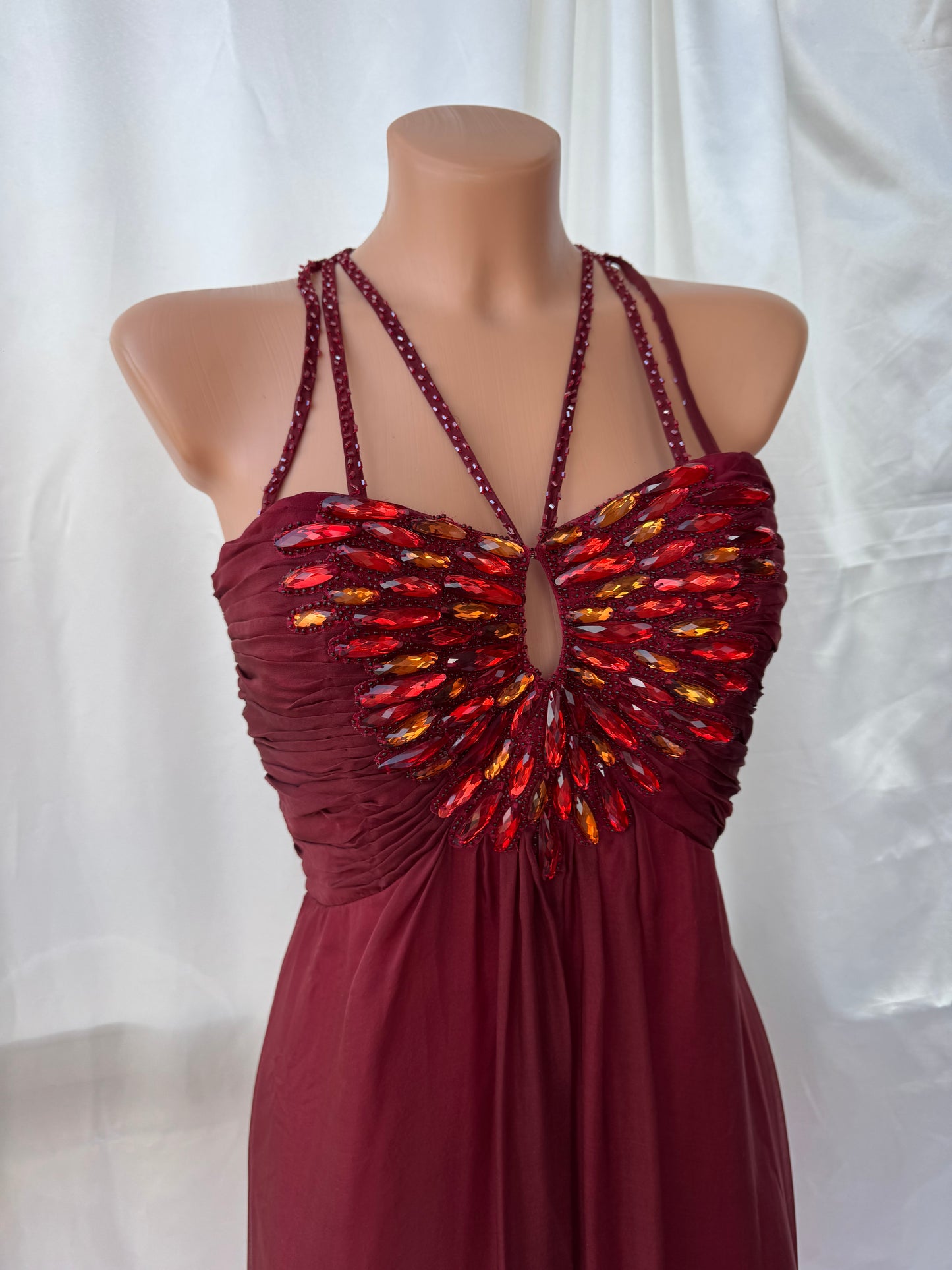 Vintage Long Red Beaded Silk Dress