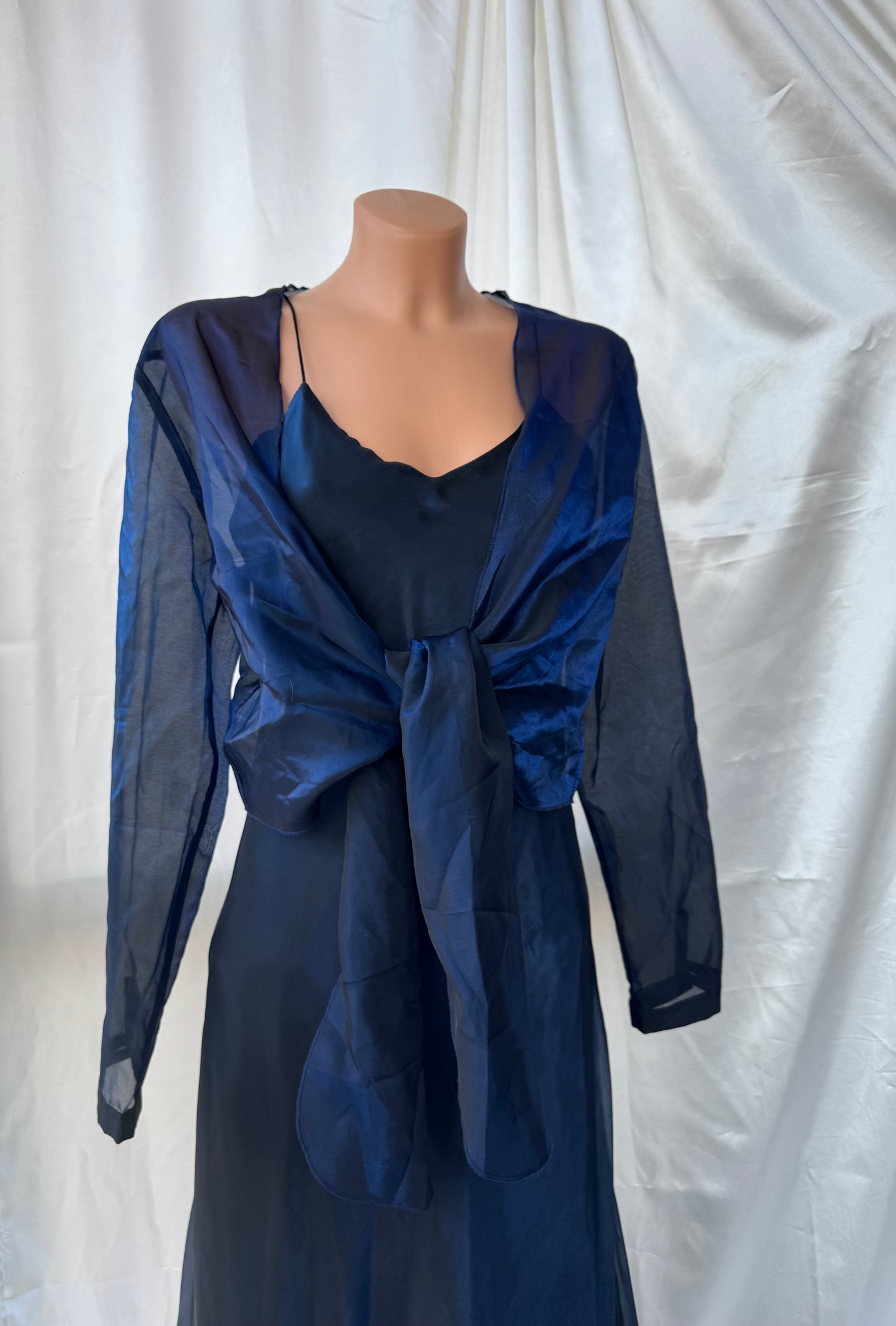 Dark Blue Vampy Long Vintage Satin Gown