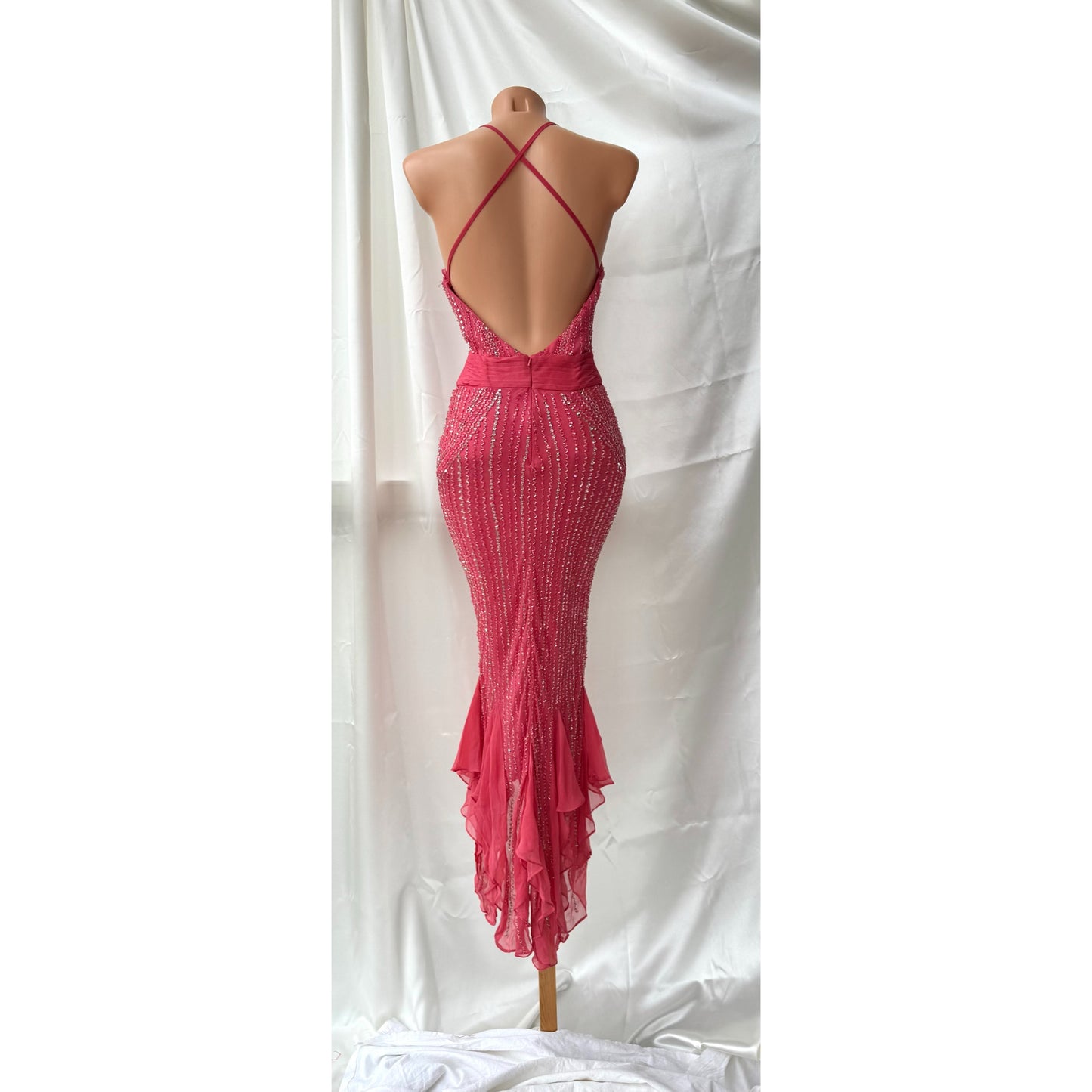 Vintage Silk Pink Mermaid Beaded Dress