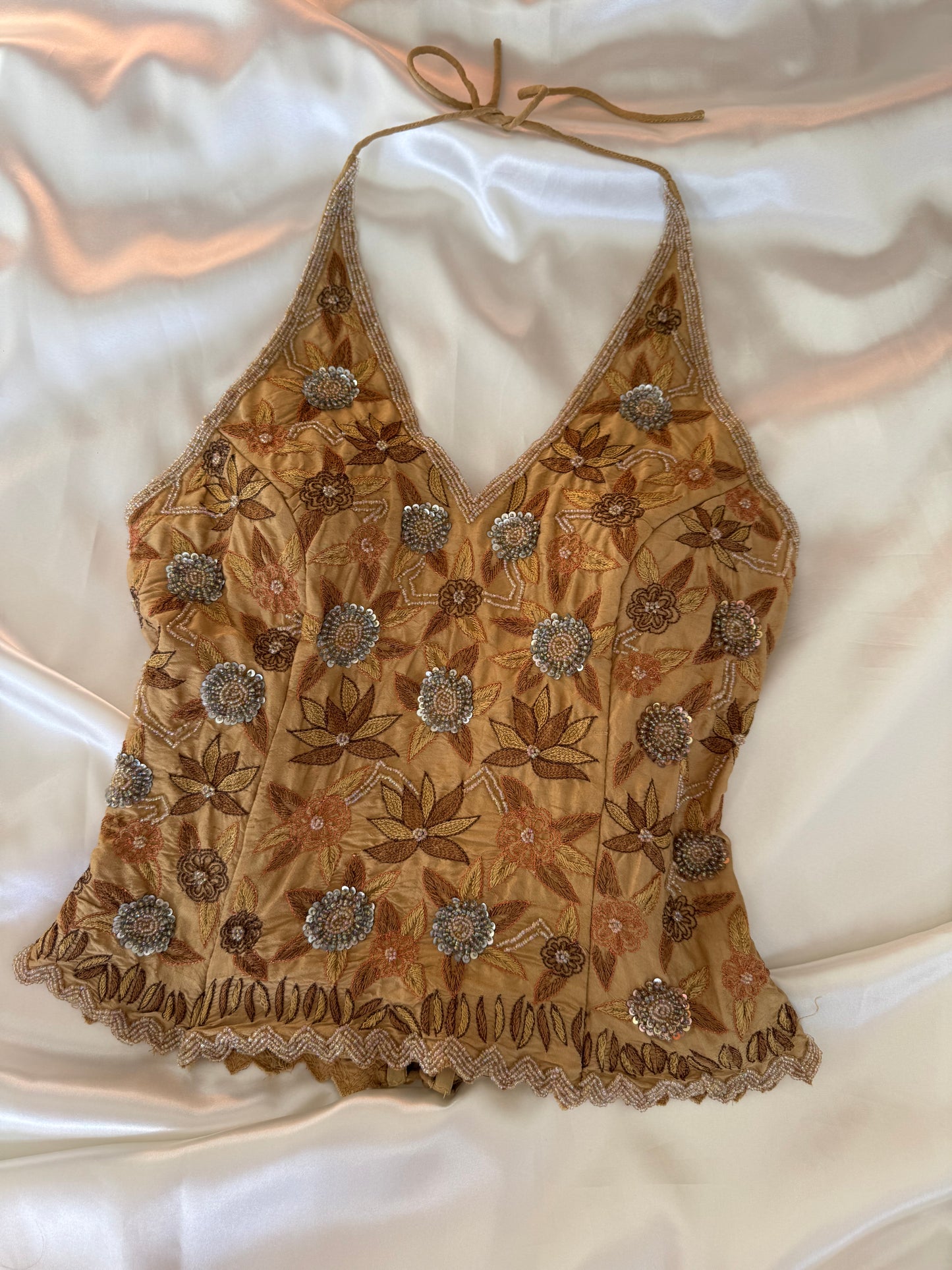 Gold Beaded Silk Vintage Top