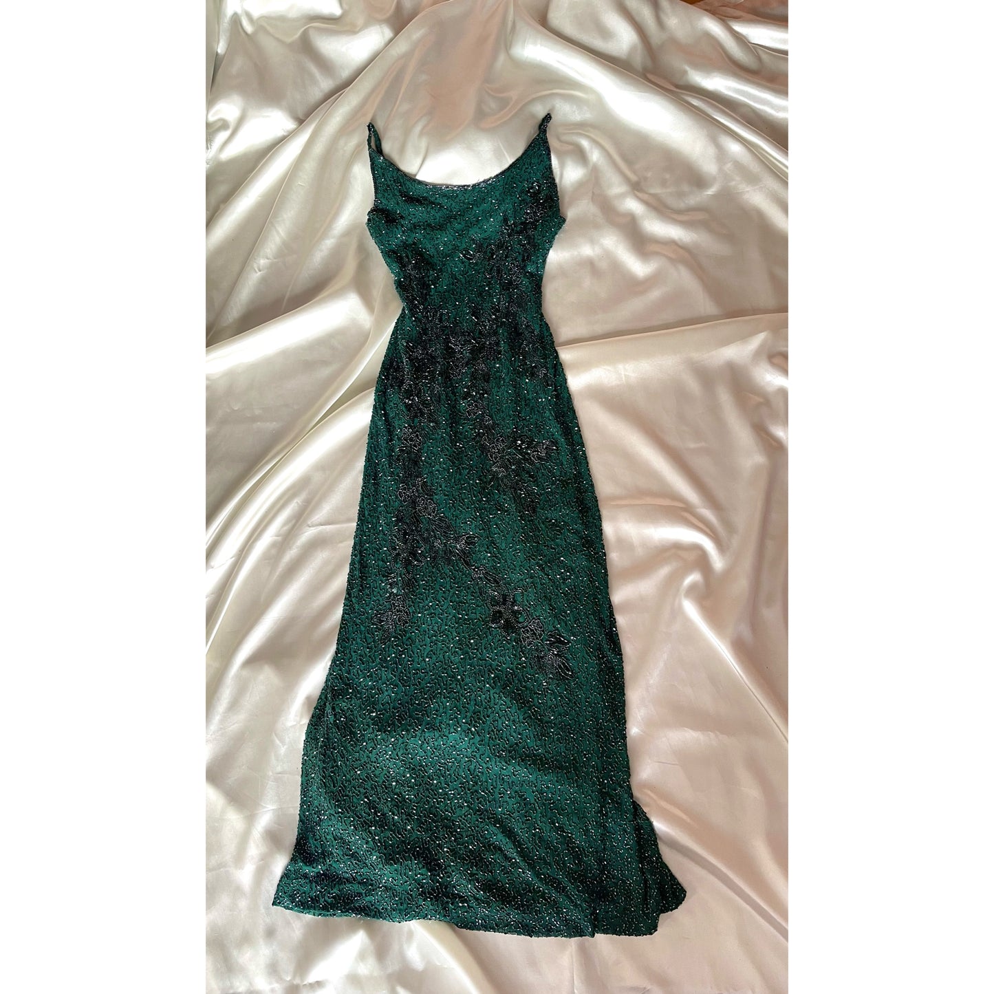 Vintage Long Green Fully  Beaded Dress