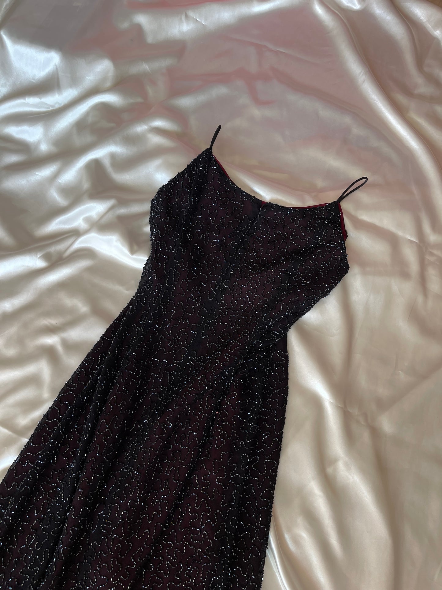 Long Burgundy Beaded Vintage Dress