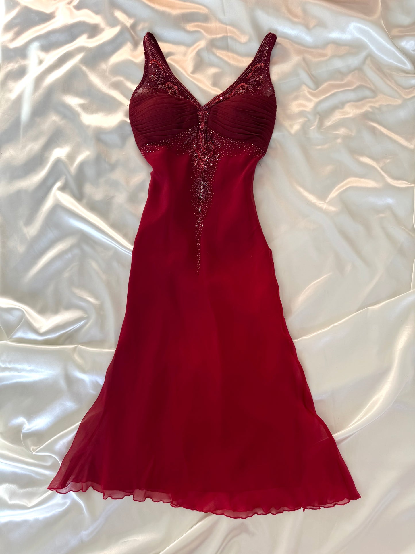 Red Beaded Silk Vintage Dress