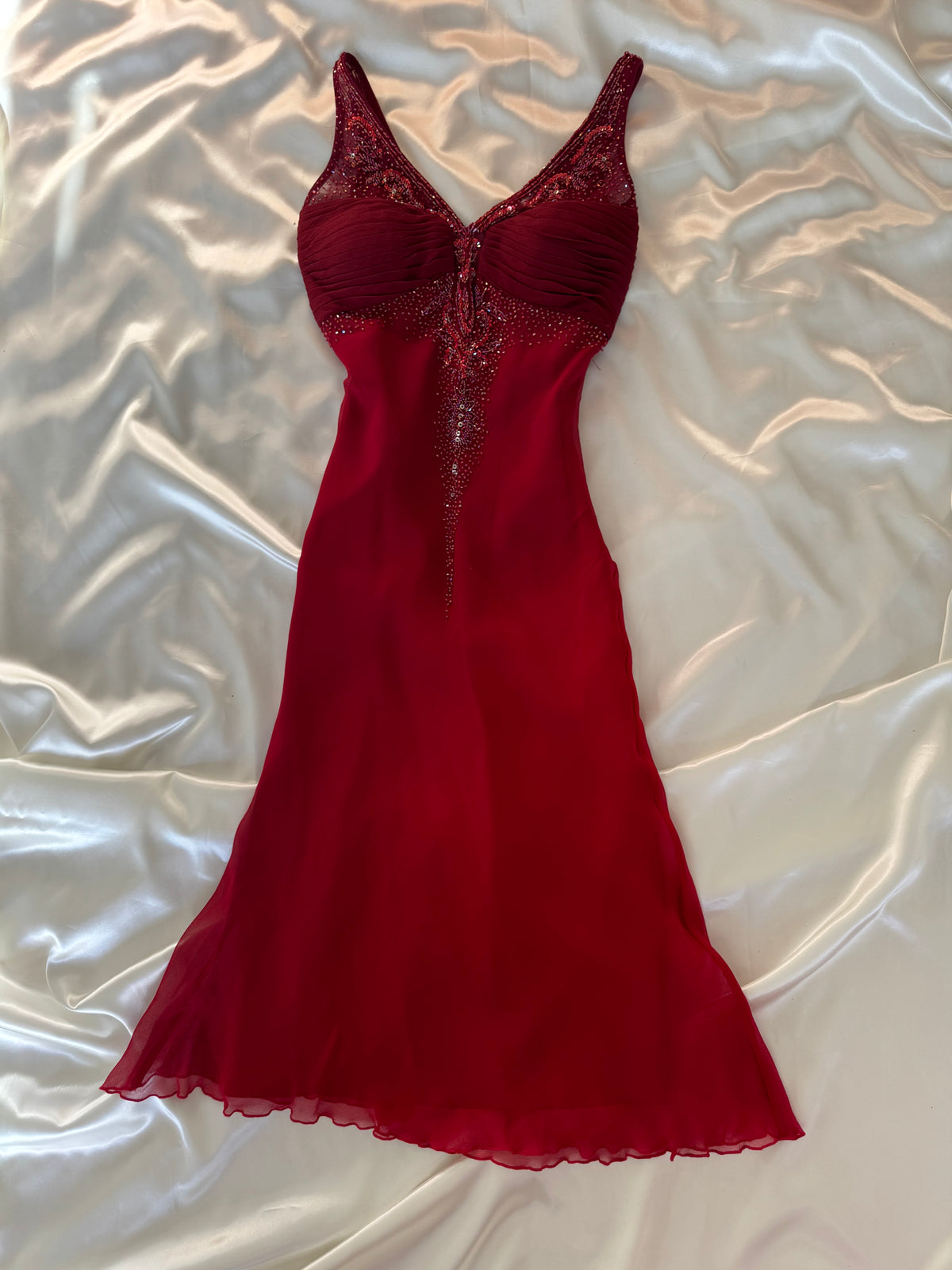 Red Beaded Silk Vintage Dress