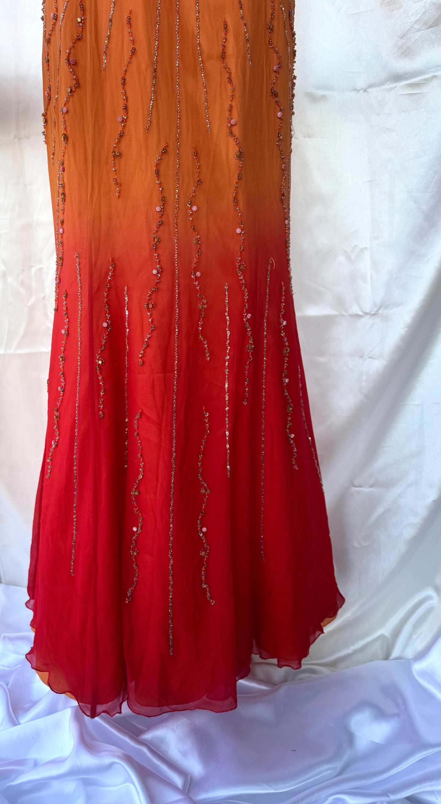 Stunning Beaded Vintage Orange Ombre Silk Dress