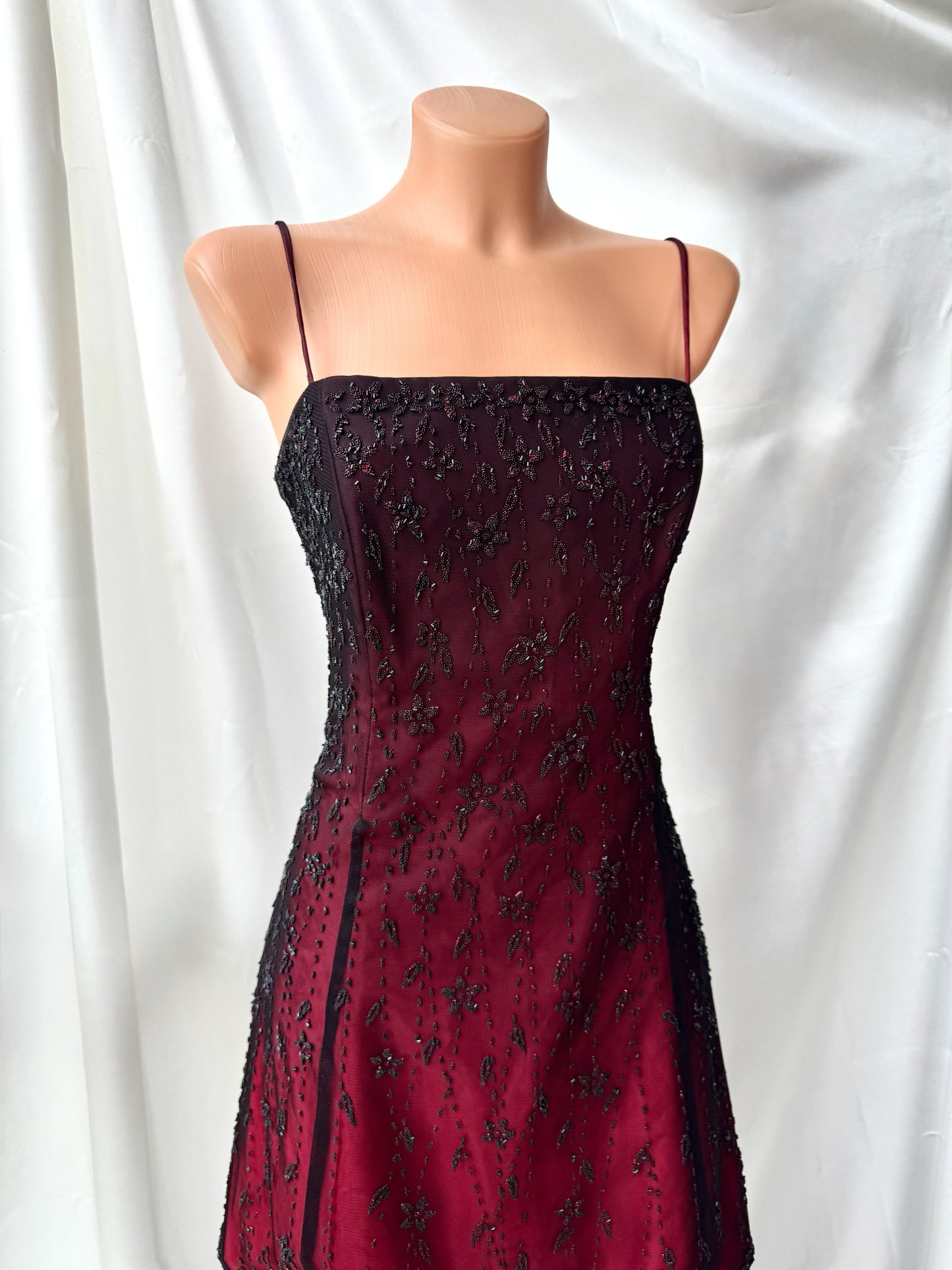 Gorgeous Red & Black Tulle Beaded Gothic Vintage Gown