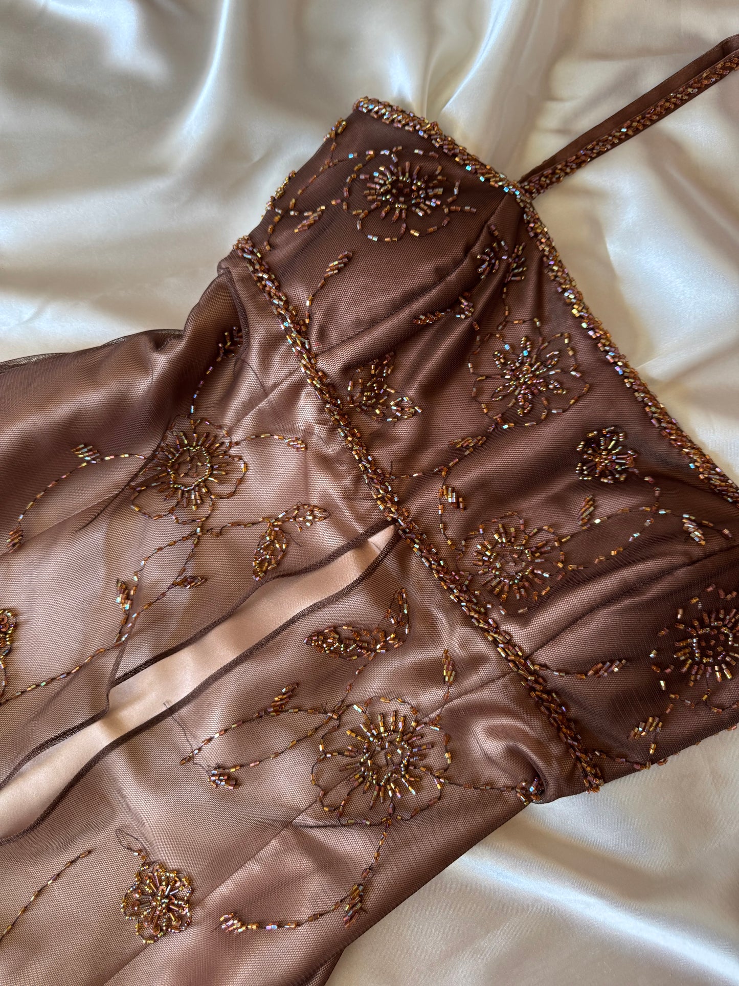 Gorgeous Brown Tulle Beaded Vintage Royal Gown