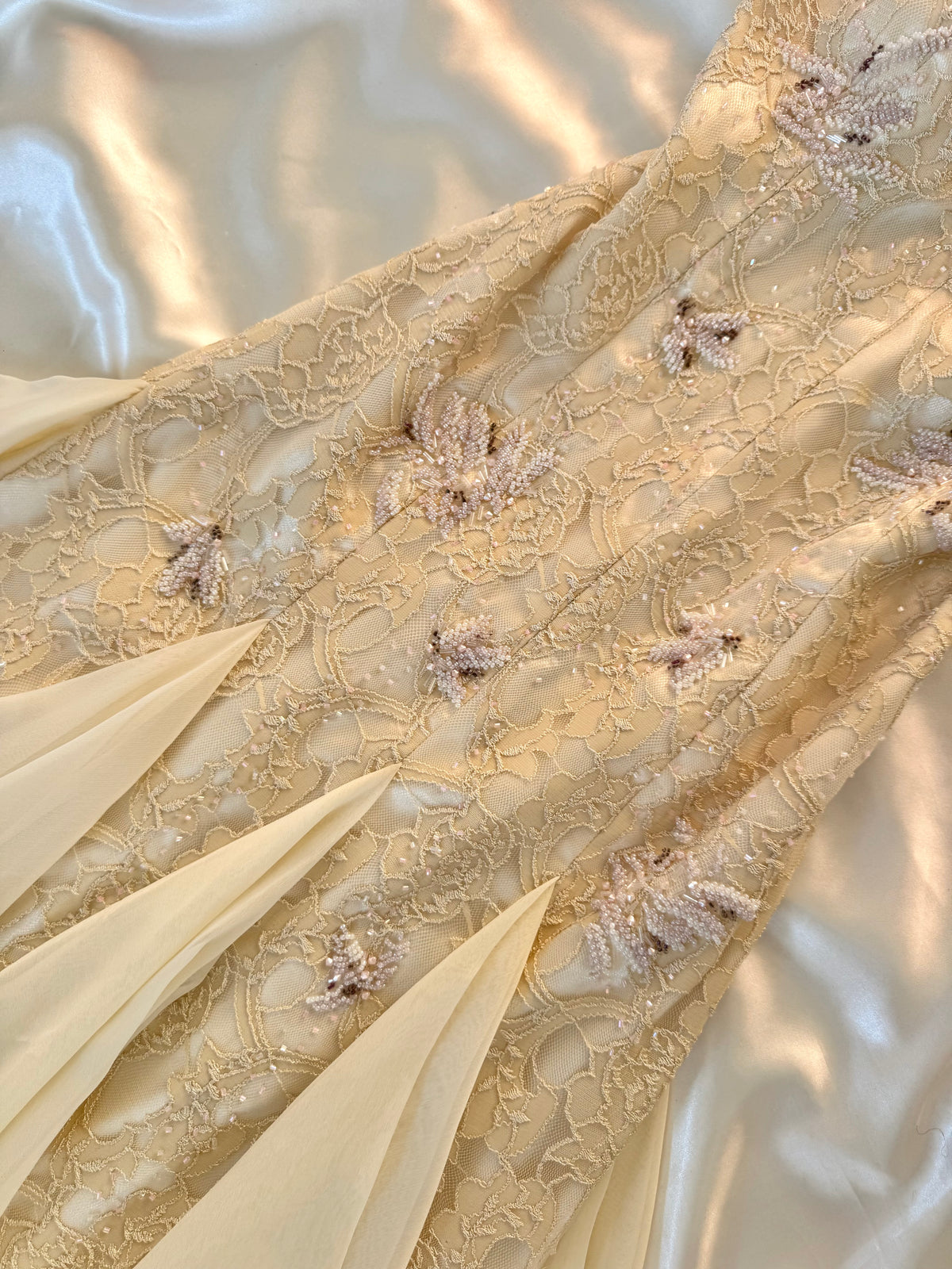 Cream Beaded Vintage Ruffle Dress