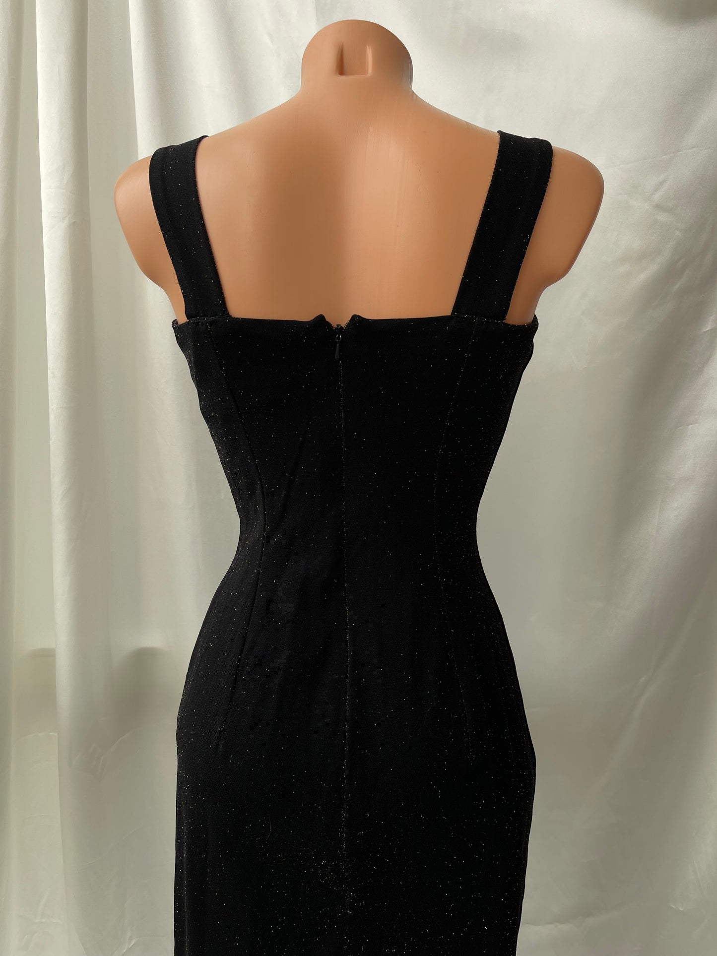 Black Sparkly Sweetheart Neck Vintage Gown